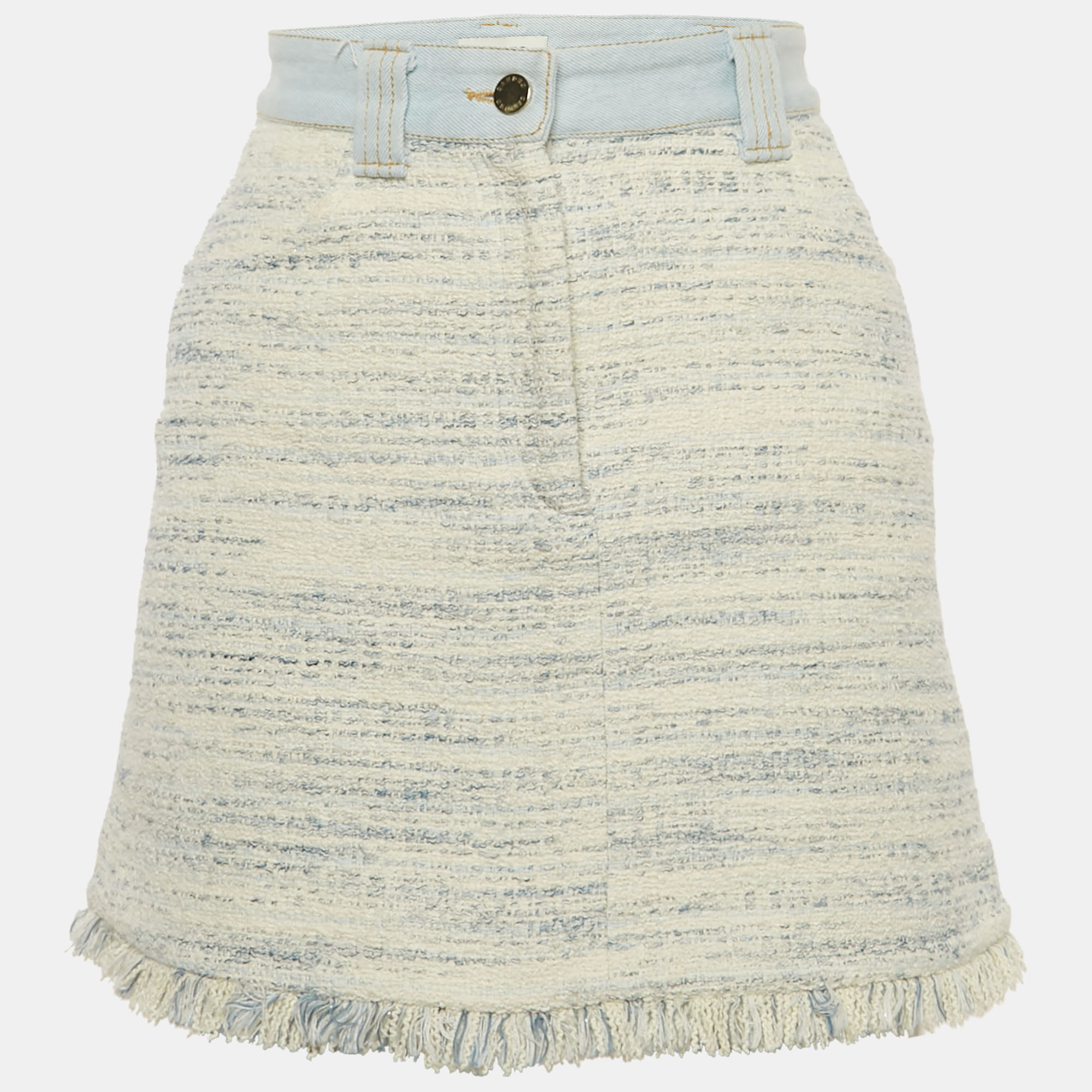 

Sandro Blue Tweed and Denim Mini Skirt S