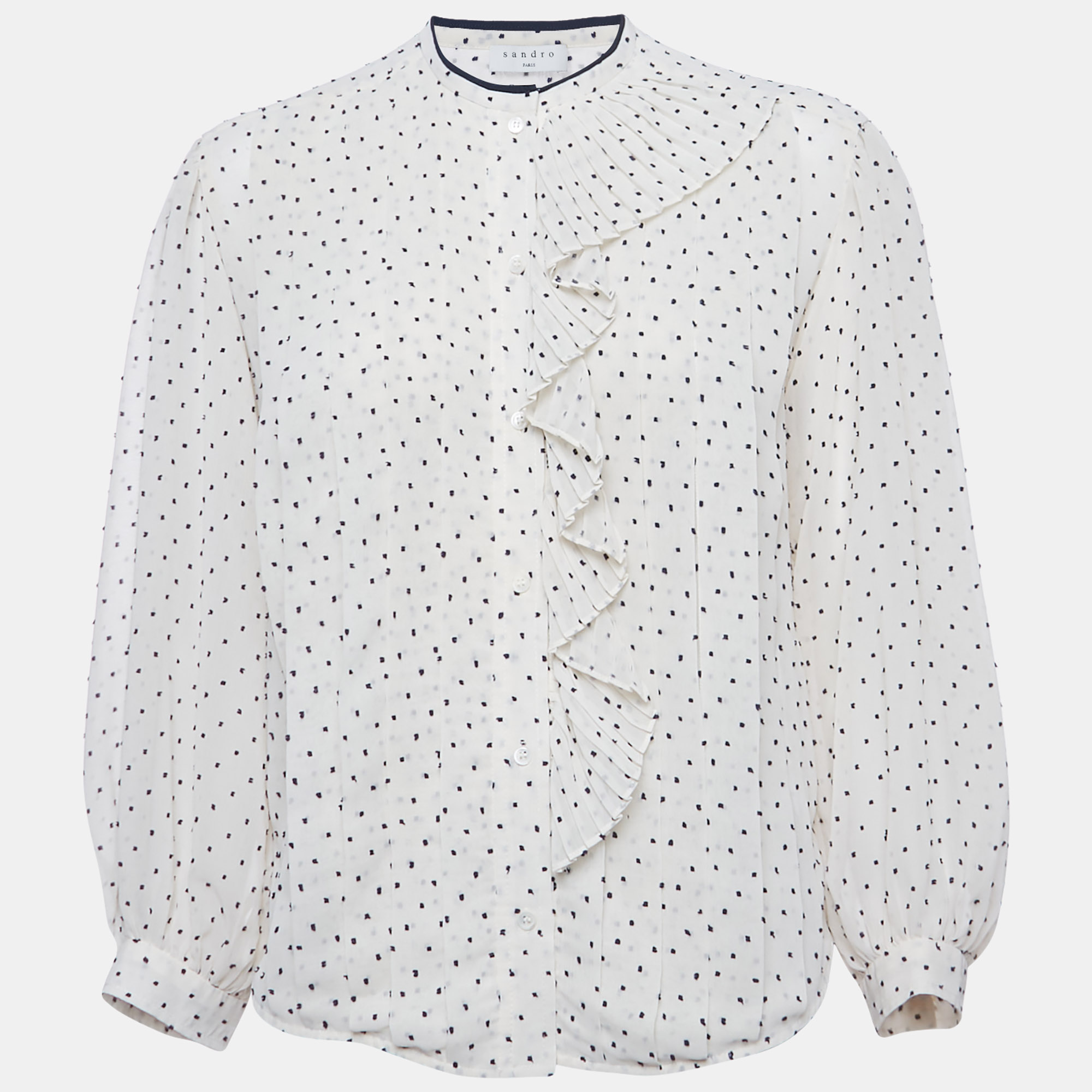 

Sandro Cream Swiss Dots Chiffon Pleated Blouse S
