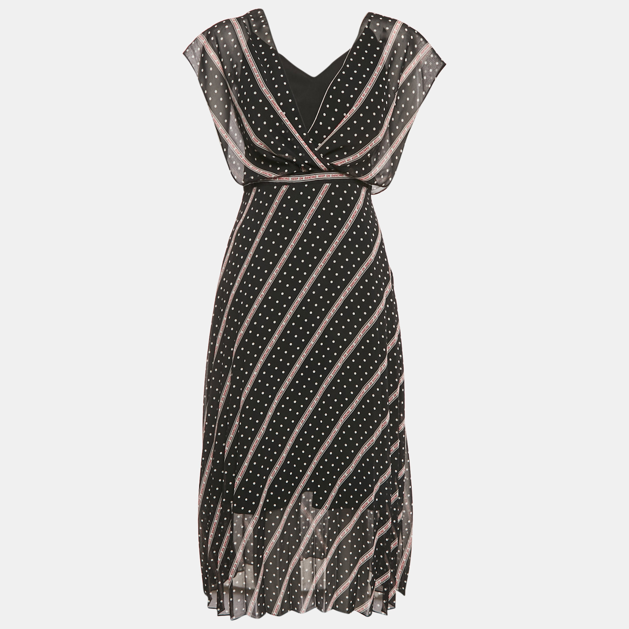 Pre-owned Sandro Black Keep On Dancing Print Crepe Malka Midi Dress M