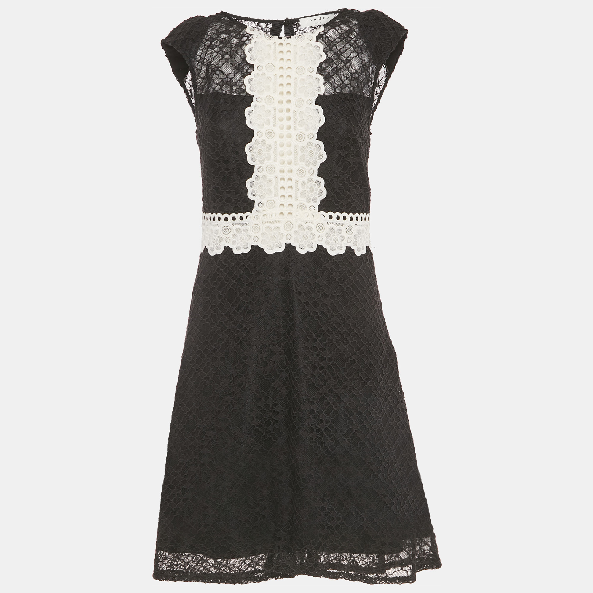 

Sandro Black & White Paneled Guipure Lace Mini Dress M