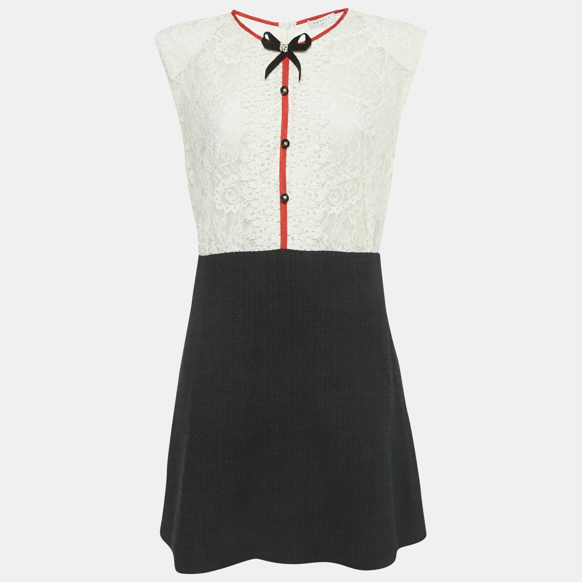 

Sandro White /Black Lace & Tweed Bow Detailed Mini Dress L