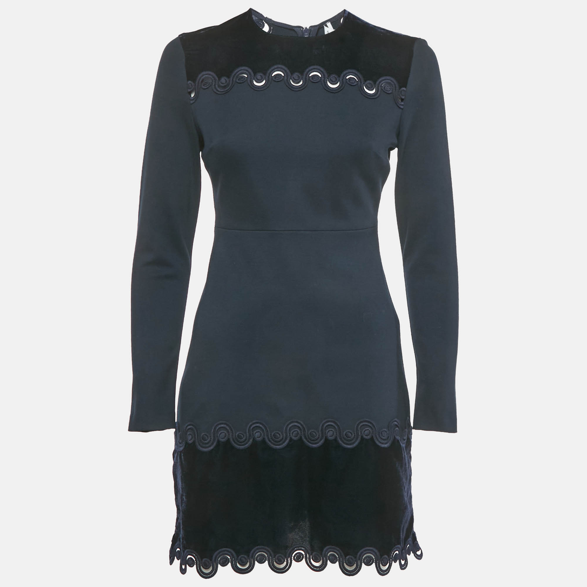 

Sandro Navy Blue Jersey Lace and Velvet Detail Mini Dress S