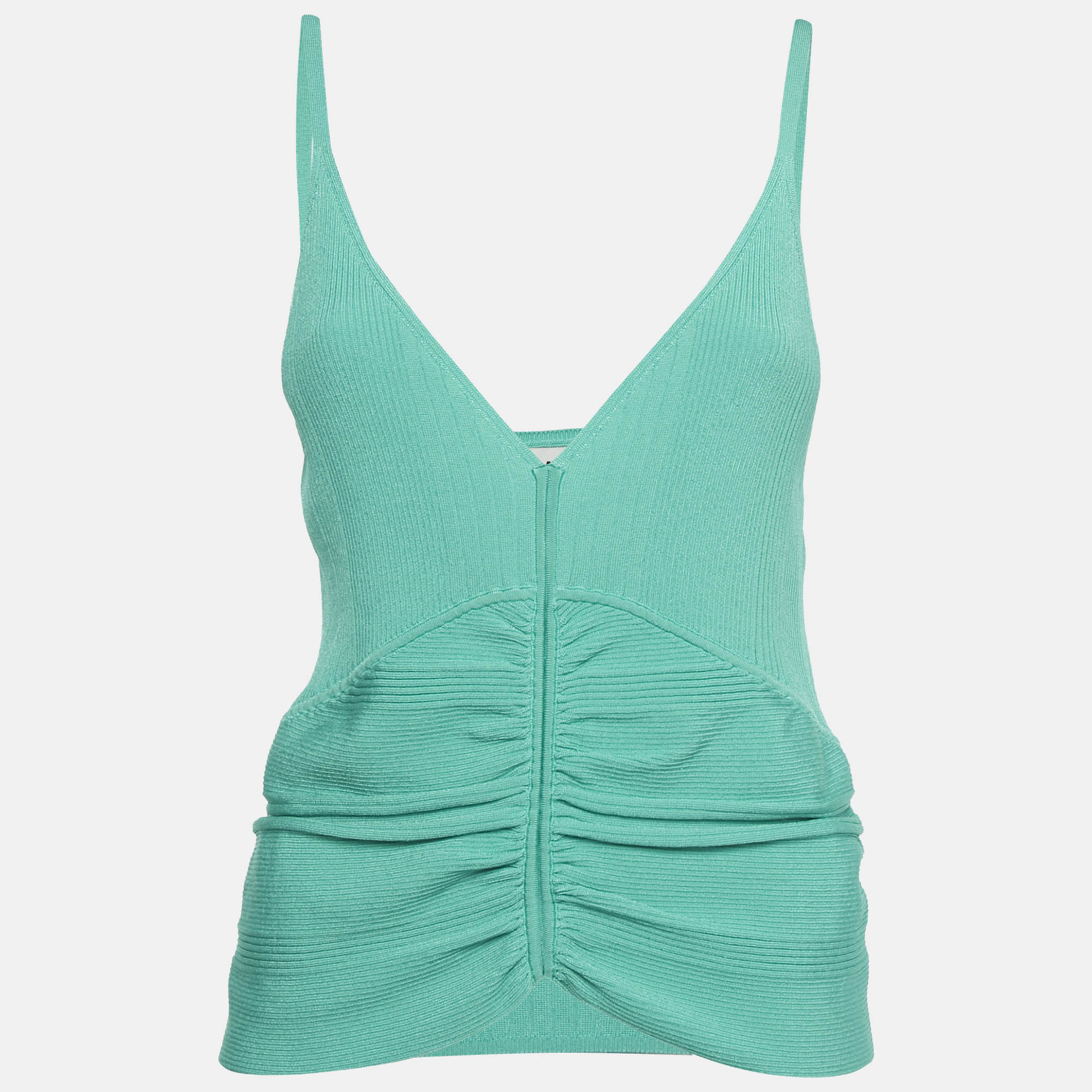

Sandro Turquoise Green Rib Knit Ruched Alcudia Top XL