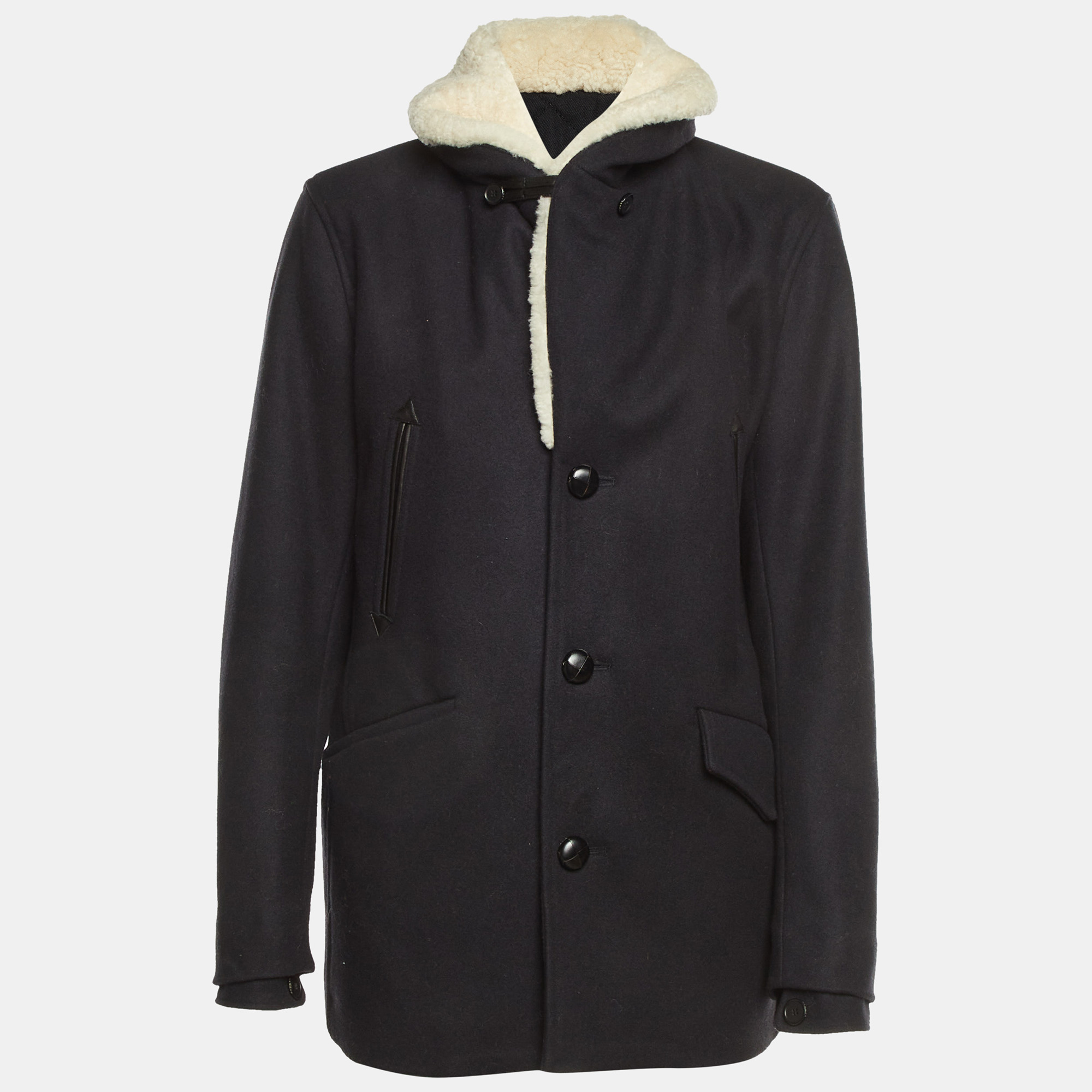 Pre-owned Sandro Black Wool Contrast Collar Button Front Blazer M