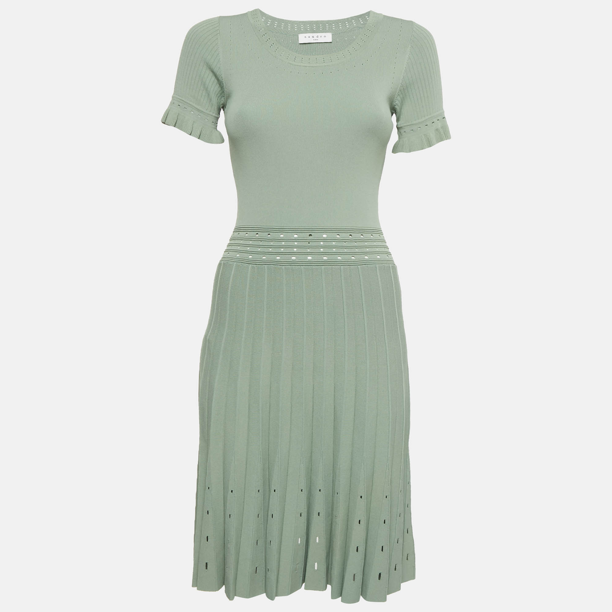 

Sandro Green Stretch Knit Flared Short Dress S