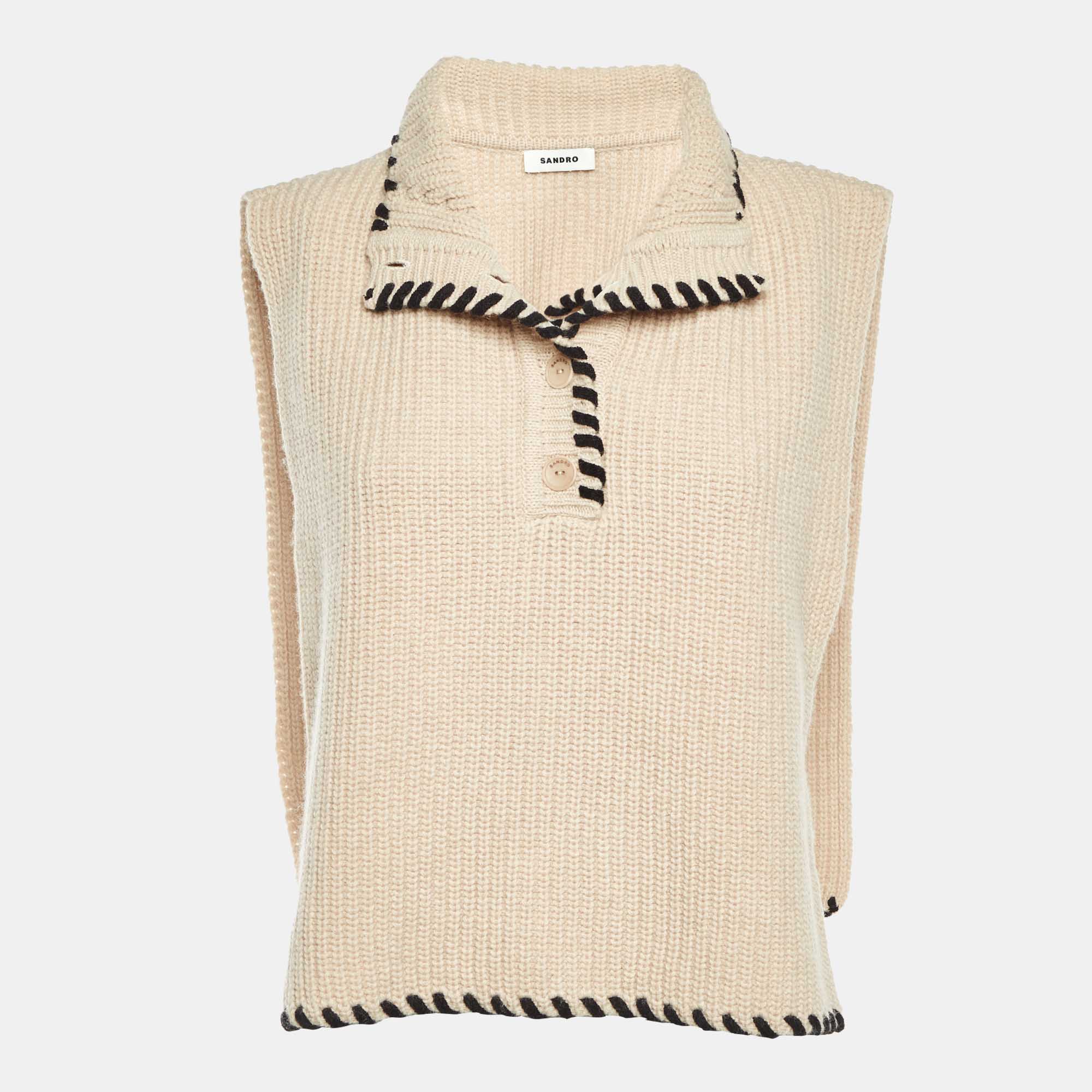 Pre-owned Sandro Beige Wool Knit Turtleneck Collar One Size In Sand