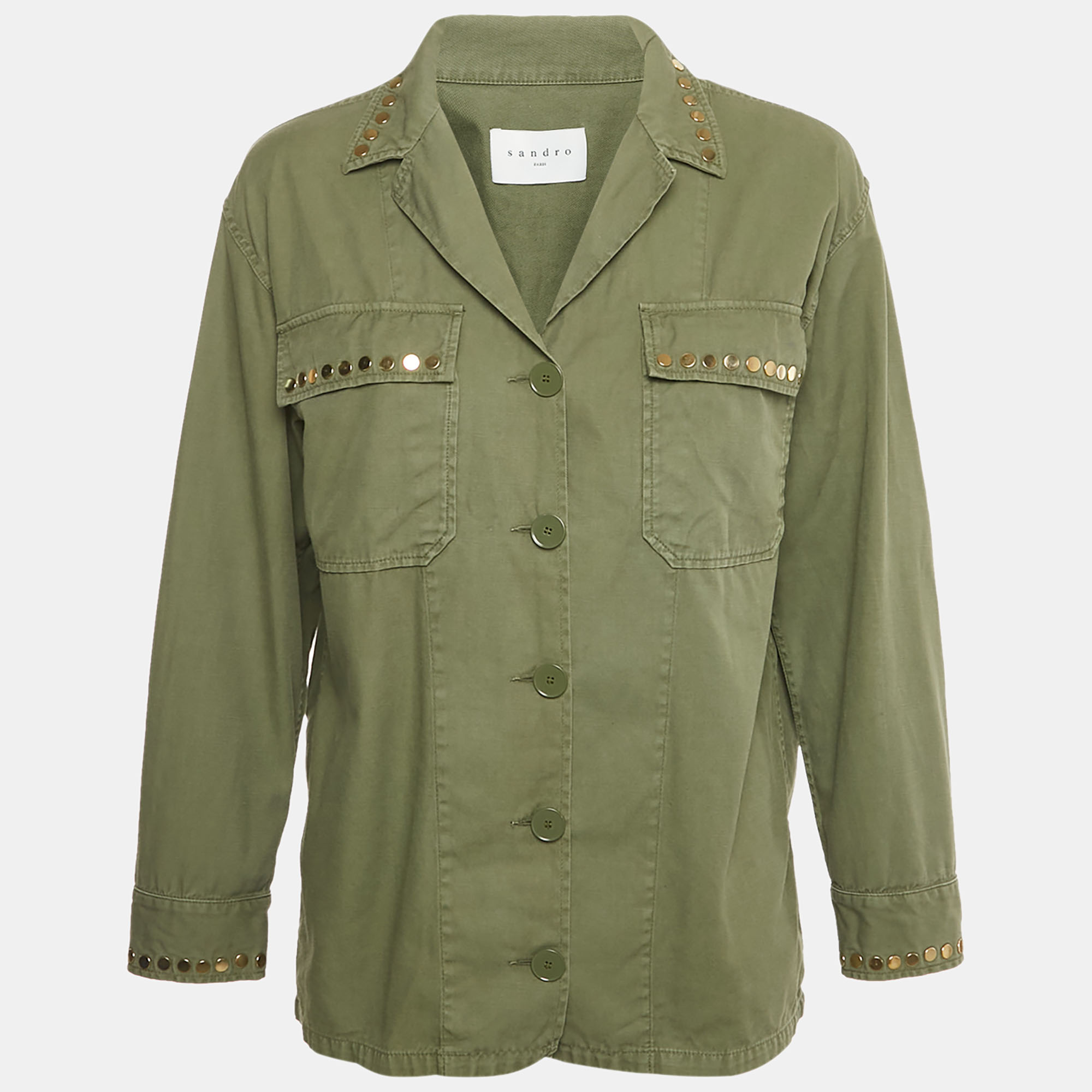 

Sandro Green Cotton Studded Jacket S