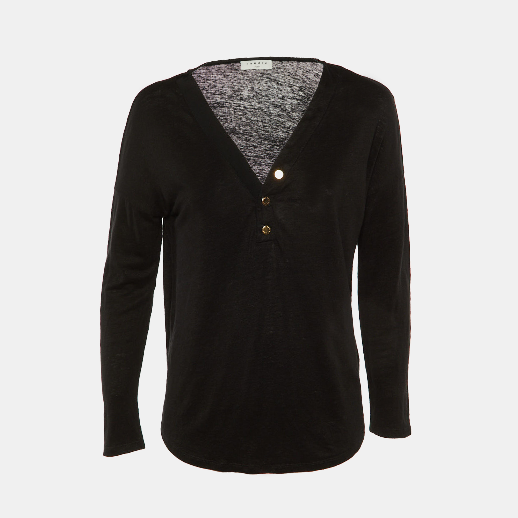 Pre-owned Sandro Black Linen Knit Long Seeve T-shirt M