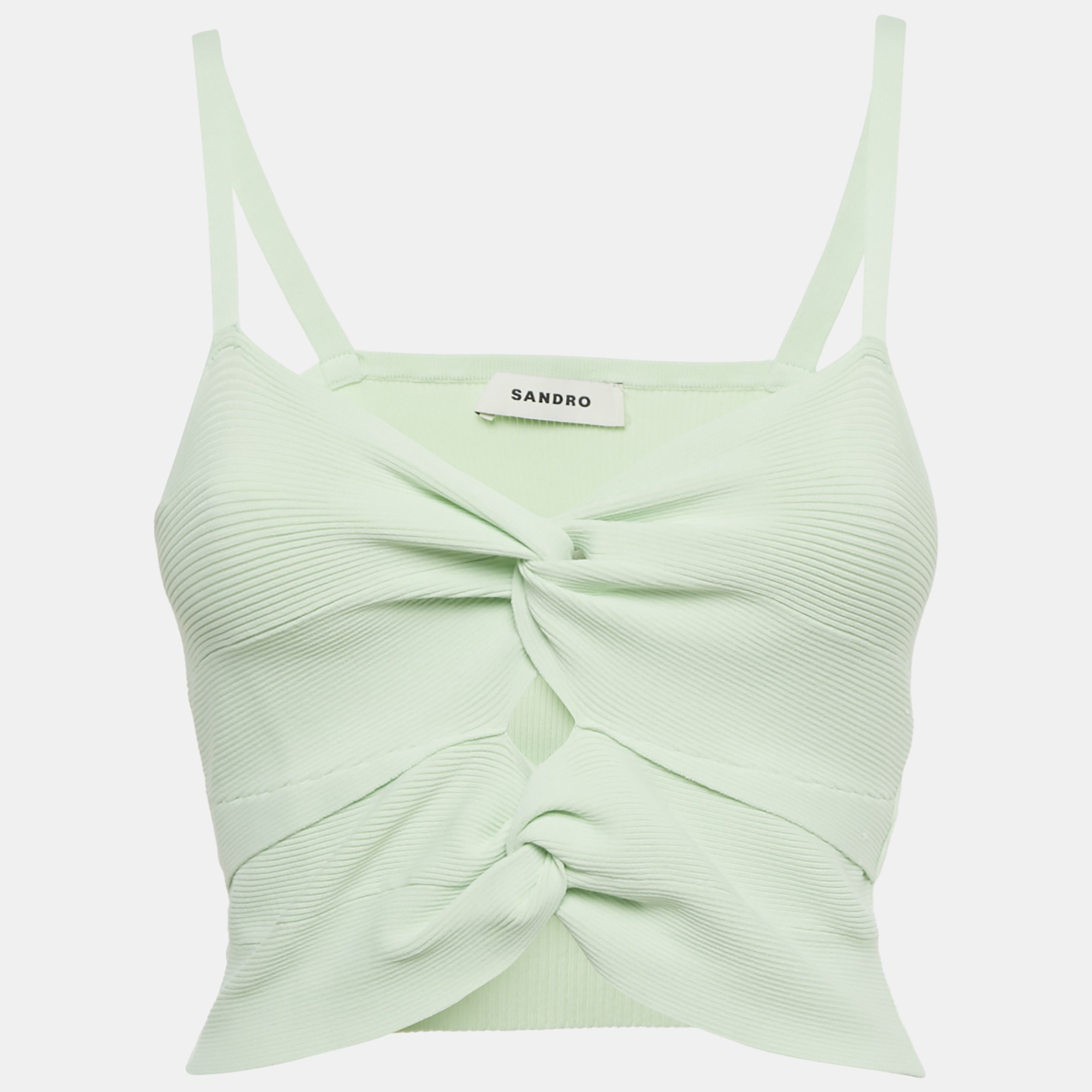 

Sandro Light Green Rib Knit Cut-Out Crop Top S