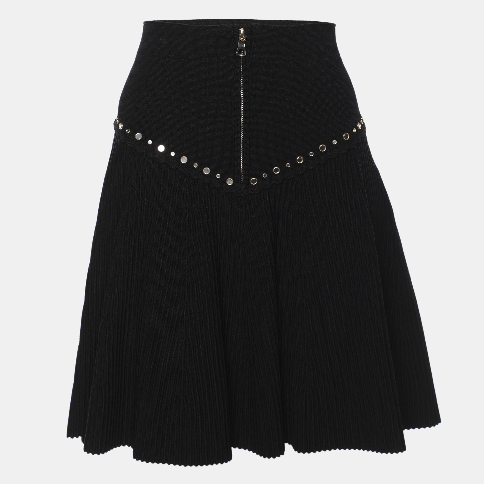 

Sandro Black Rib Knit Embellished Oria Mini Skirt S