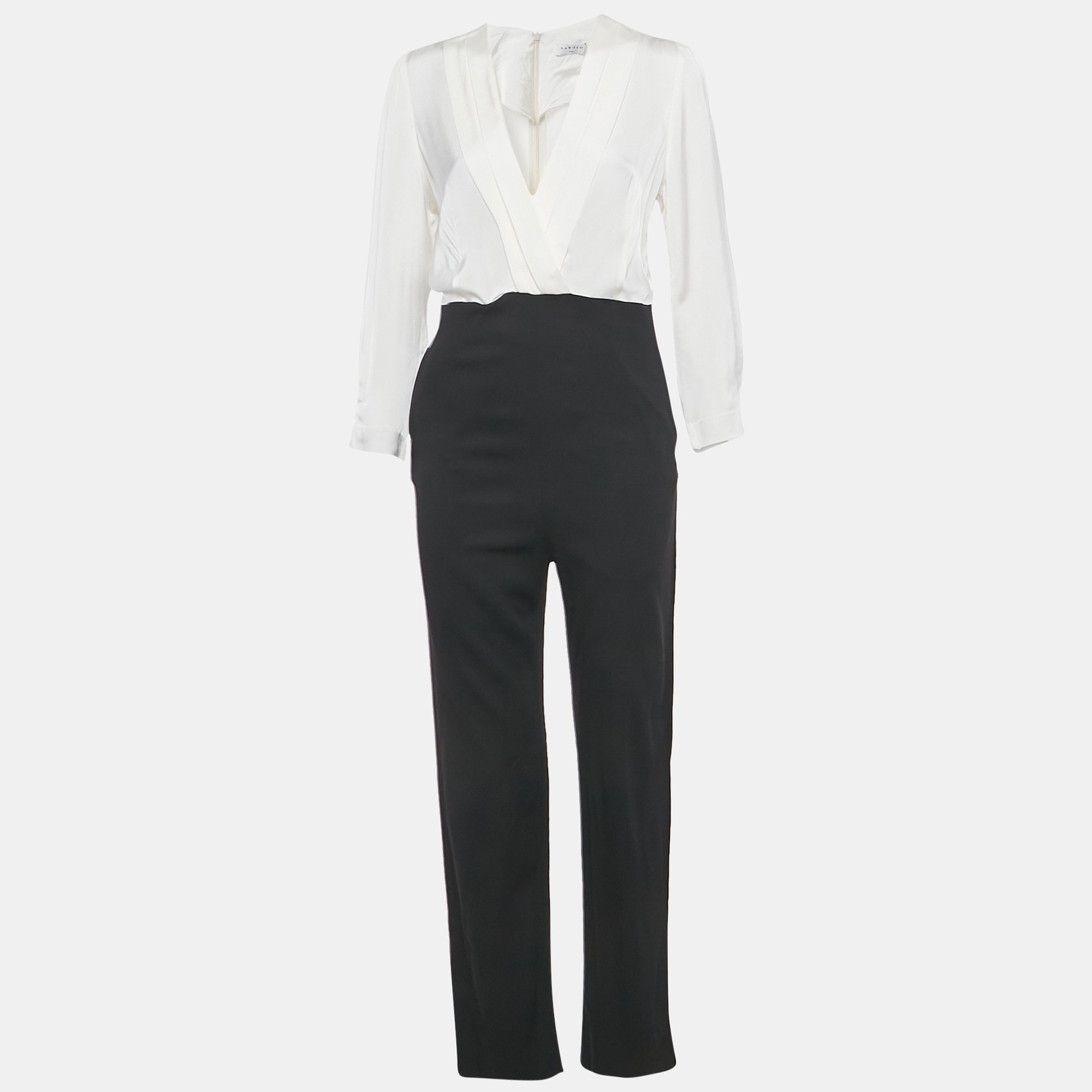 Pre-owned Sandro Black /white Crepe Blend Jumpsuit M