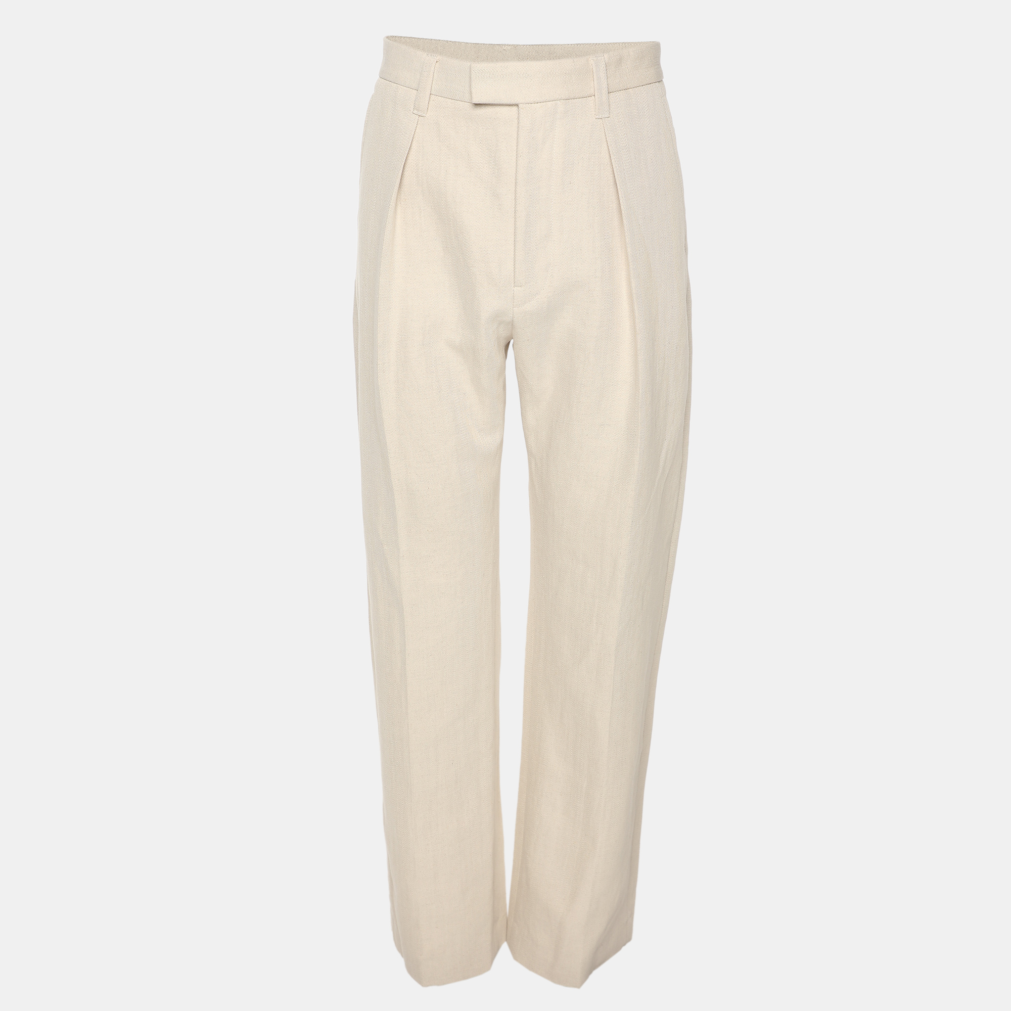 Pre-owned Sandro Light Beige Gabardine Pleated High-waist Trousers M In Sand