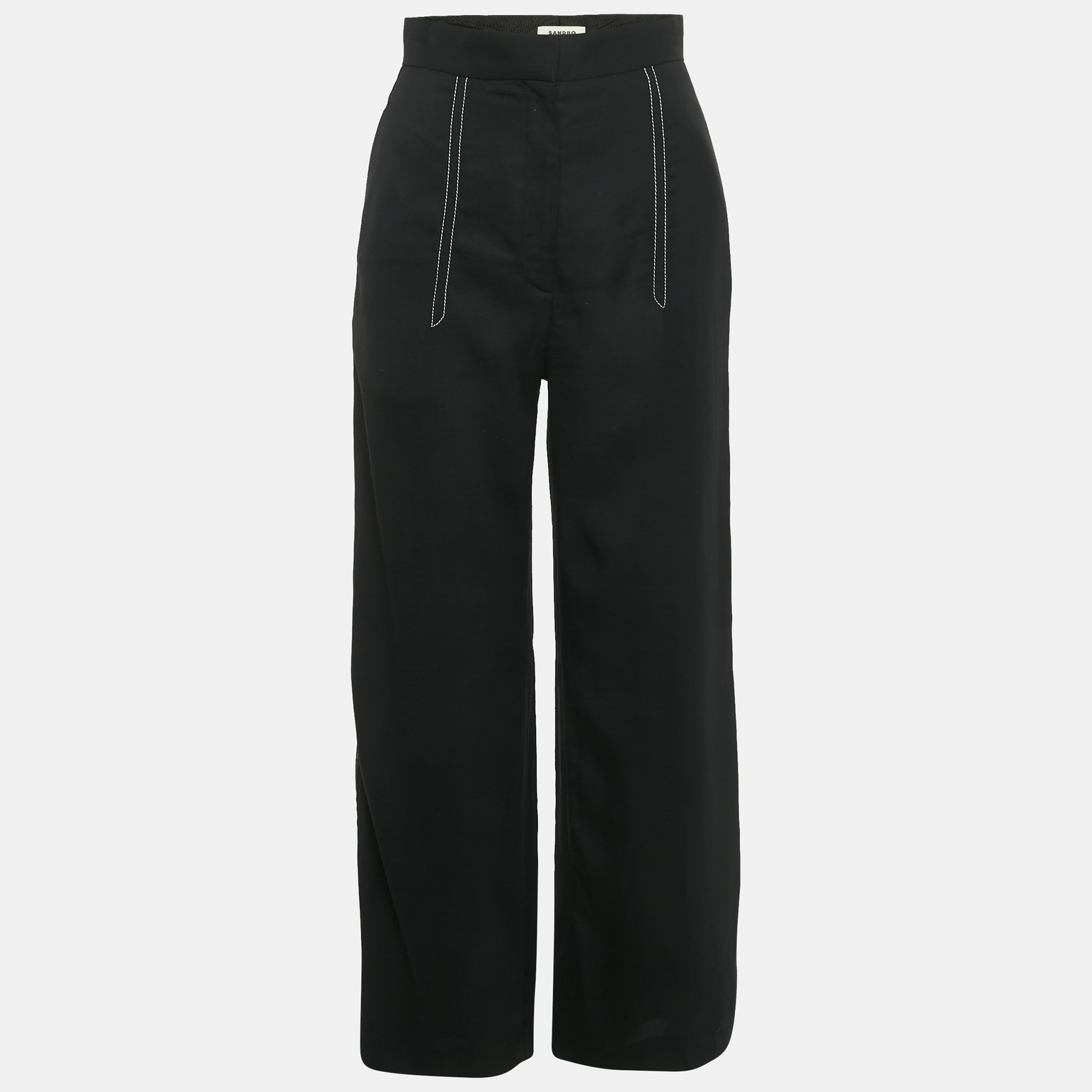 

Sandro Black Contrast Stitch Gabardine Trousers XS