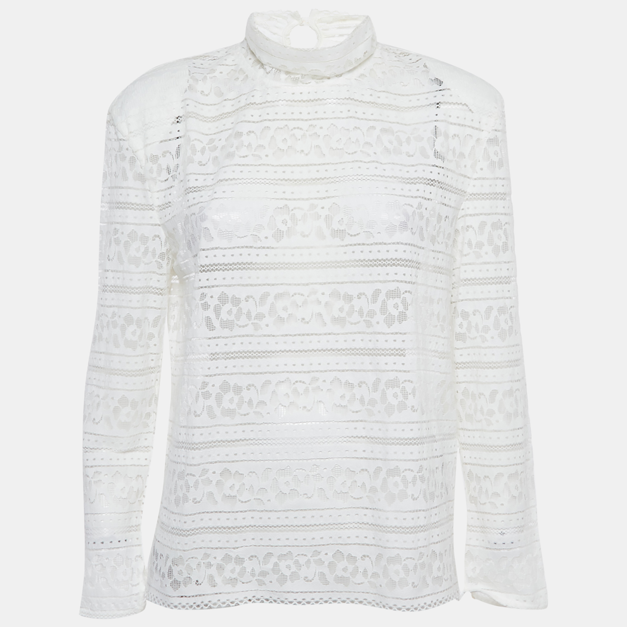 Pre-owned Sandro White Lace Turtle Neck Top L