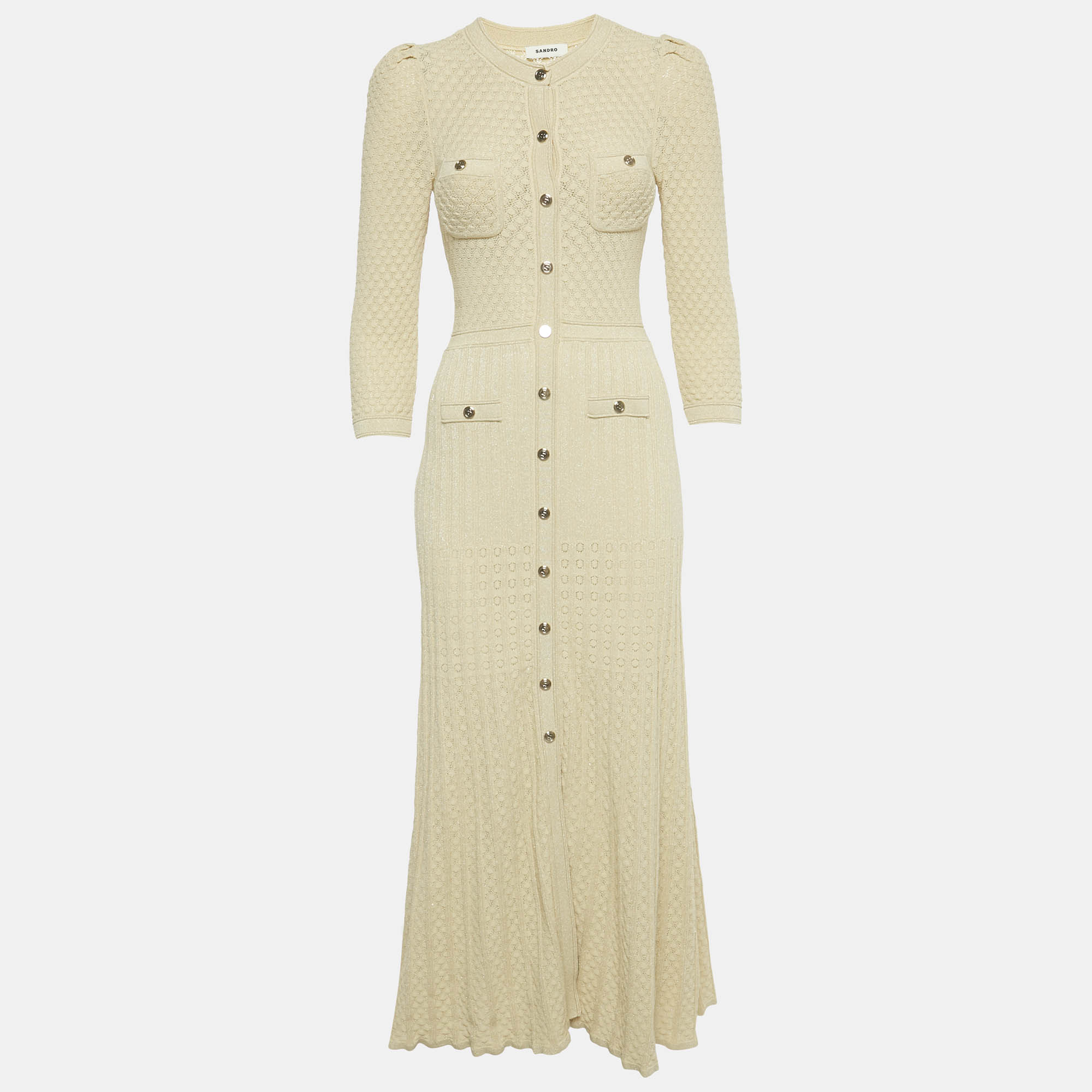 

Sandro Beige Pointelle Lurex Knit Ramia Midi Dress XS