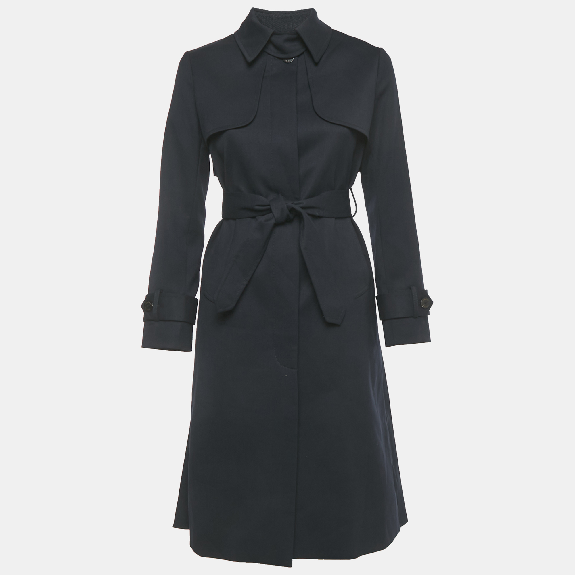Pre-owned Sandro Navy Blue Wool Blend Pleated Insert Trench Coat L