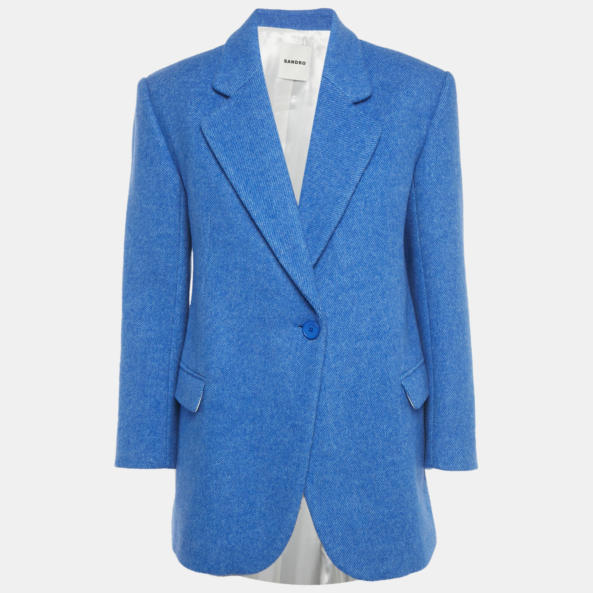 Pre-owned Sandro Blue Wool Blend Oversized Tailored Jacket Xs