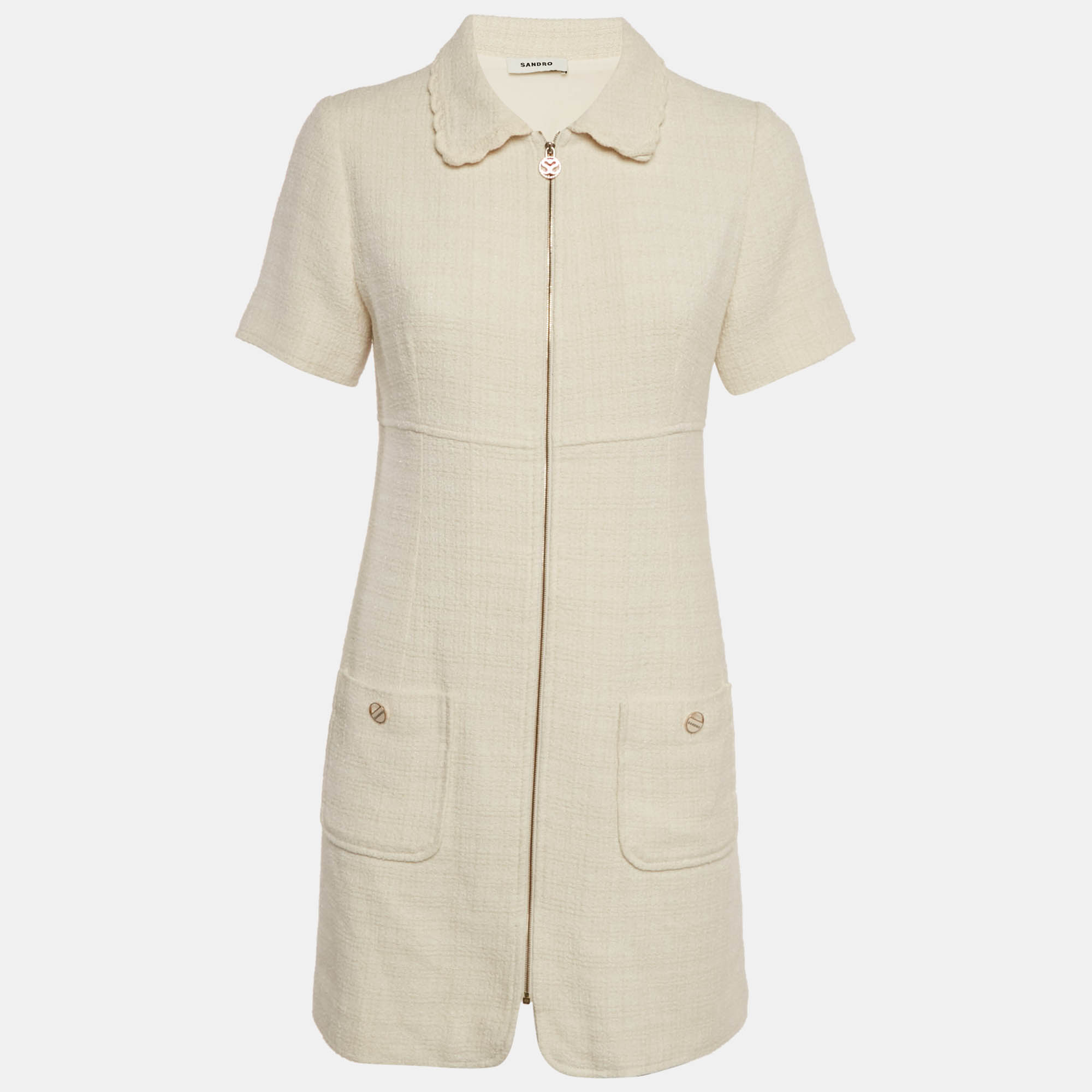 

Sandro Off White Tweed Zip -Up Gregoria Mini Dress M
