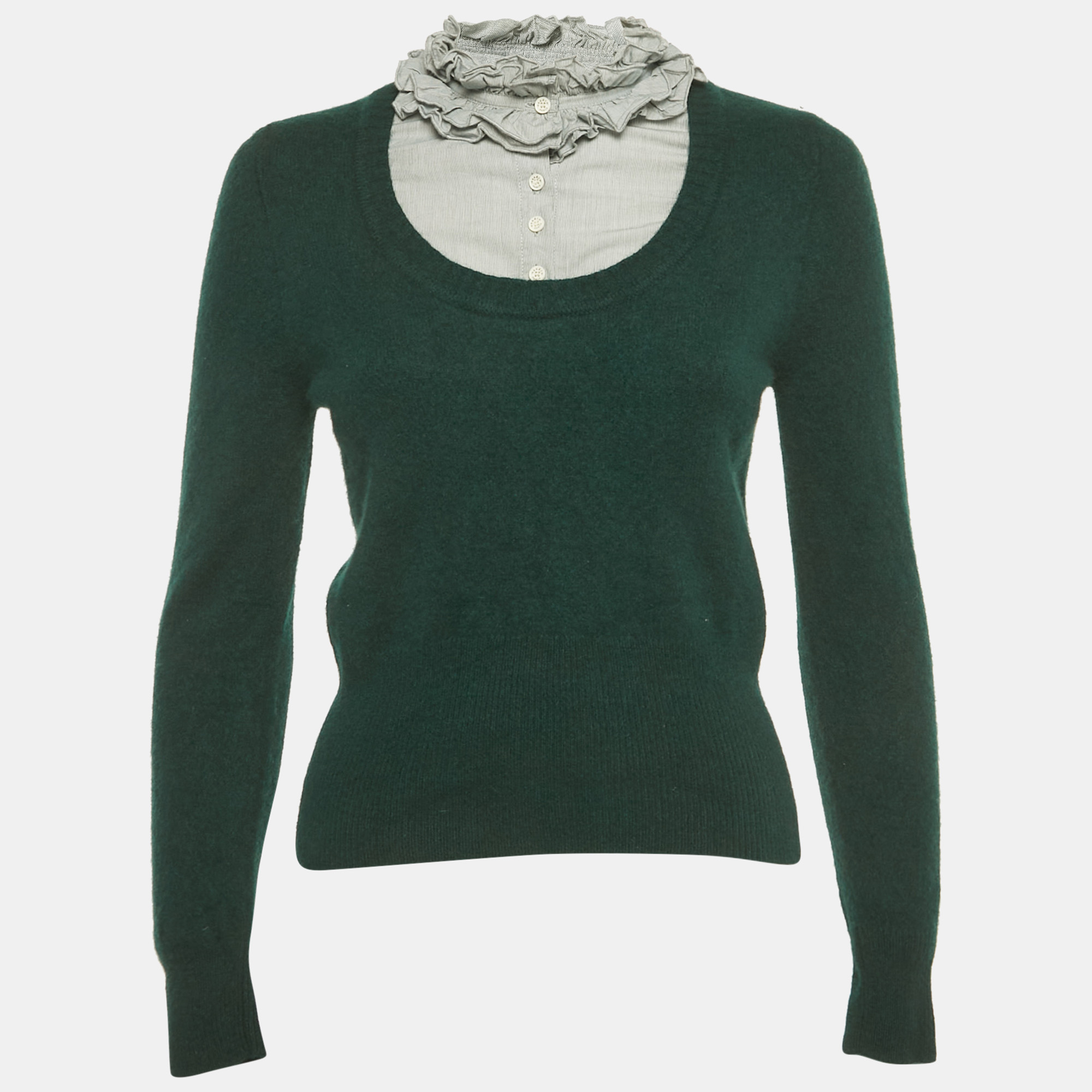 

Sandro Green Cotton Trim Wool Fitted Sweater L
