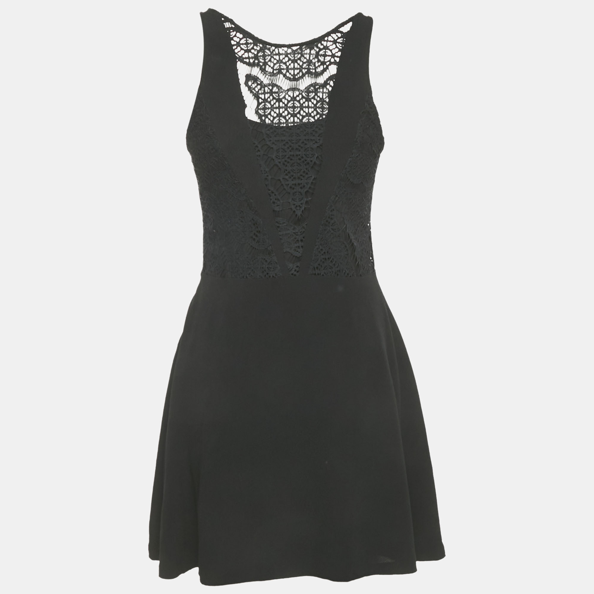 

Sandro Black Crepe Lace Detail Mini Dress S