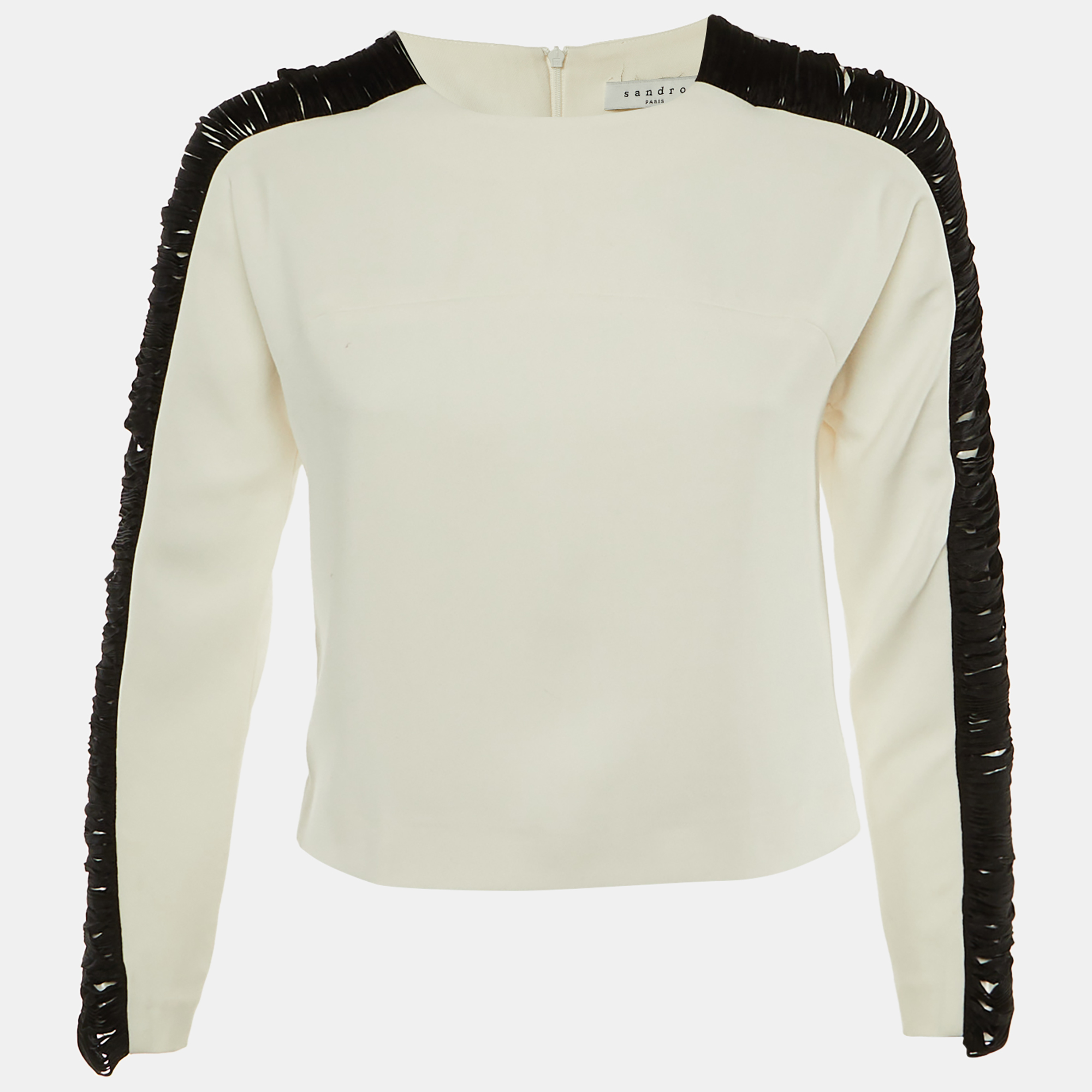Pre-owned Sandro White Crepe Contrast Sleeve Detail Top S