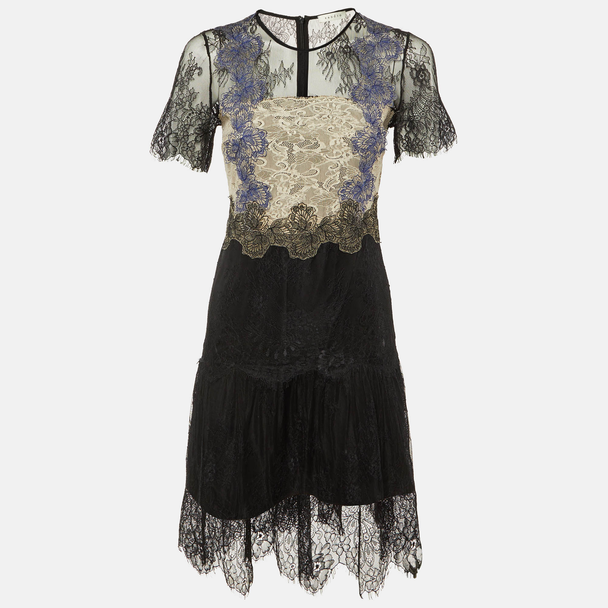 

Sandro Black Lace Contrast Detail Mini Dress M