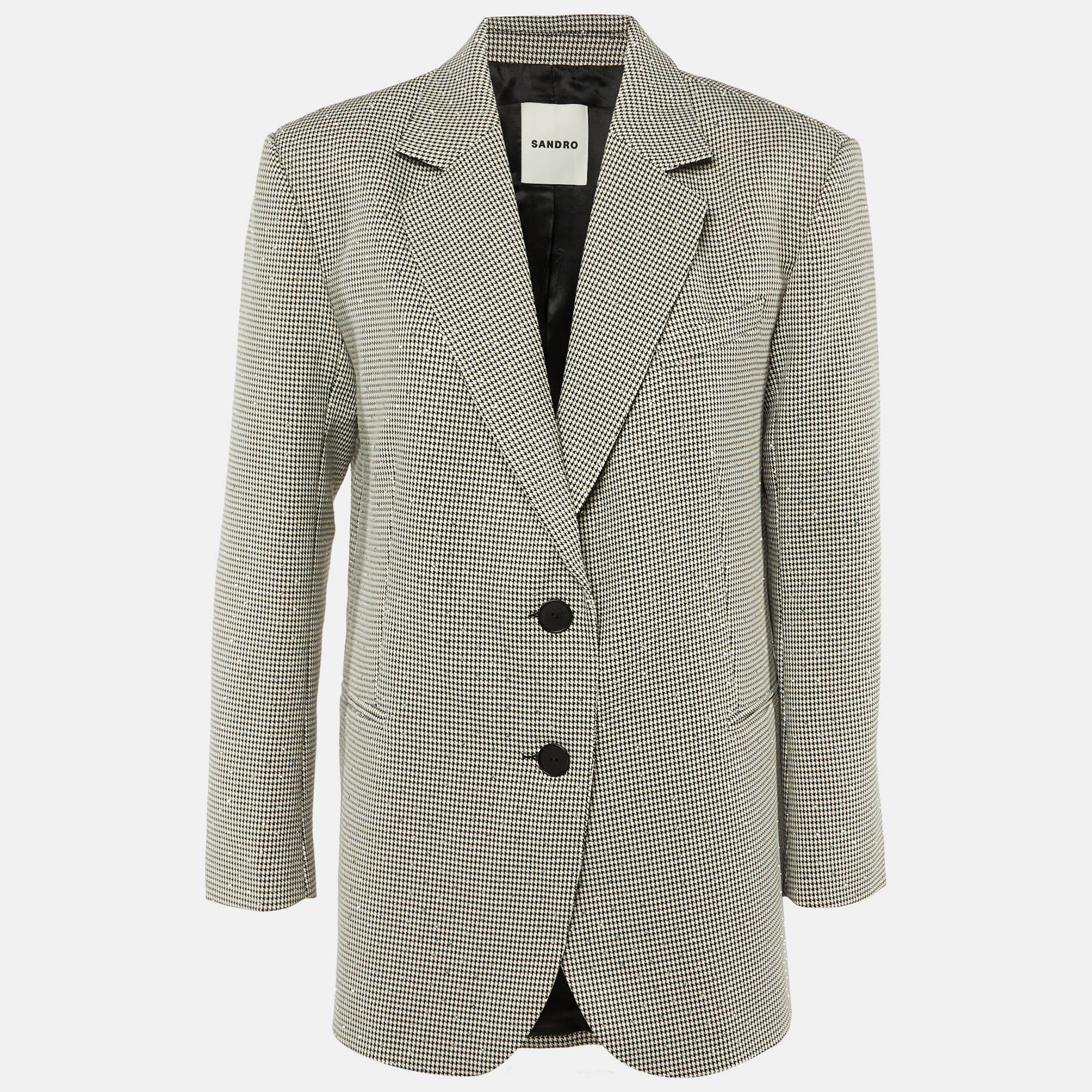 

Sandro Black /White Embellished Houndstooth Oversize Blazer XS