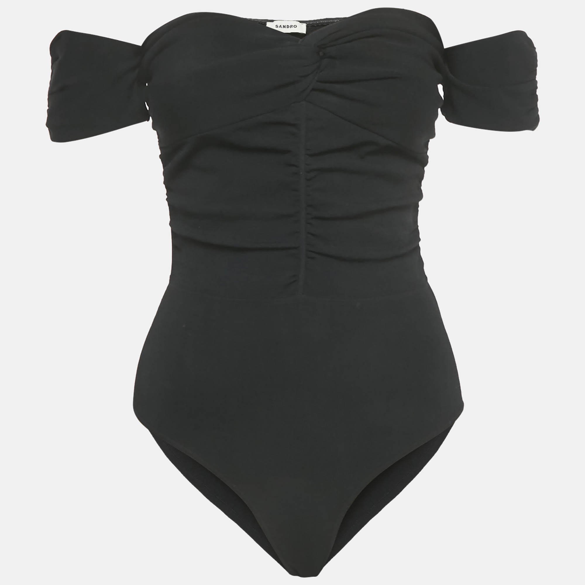 Pre-owned Sandro Black Jersey Ruche Off-shoulder Top M