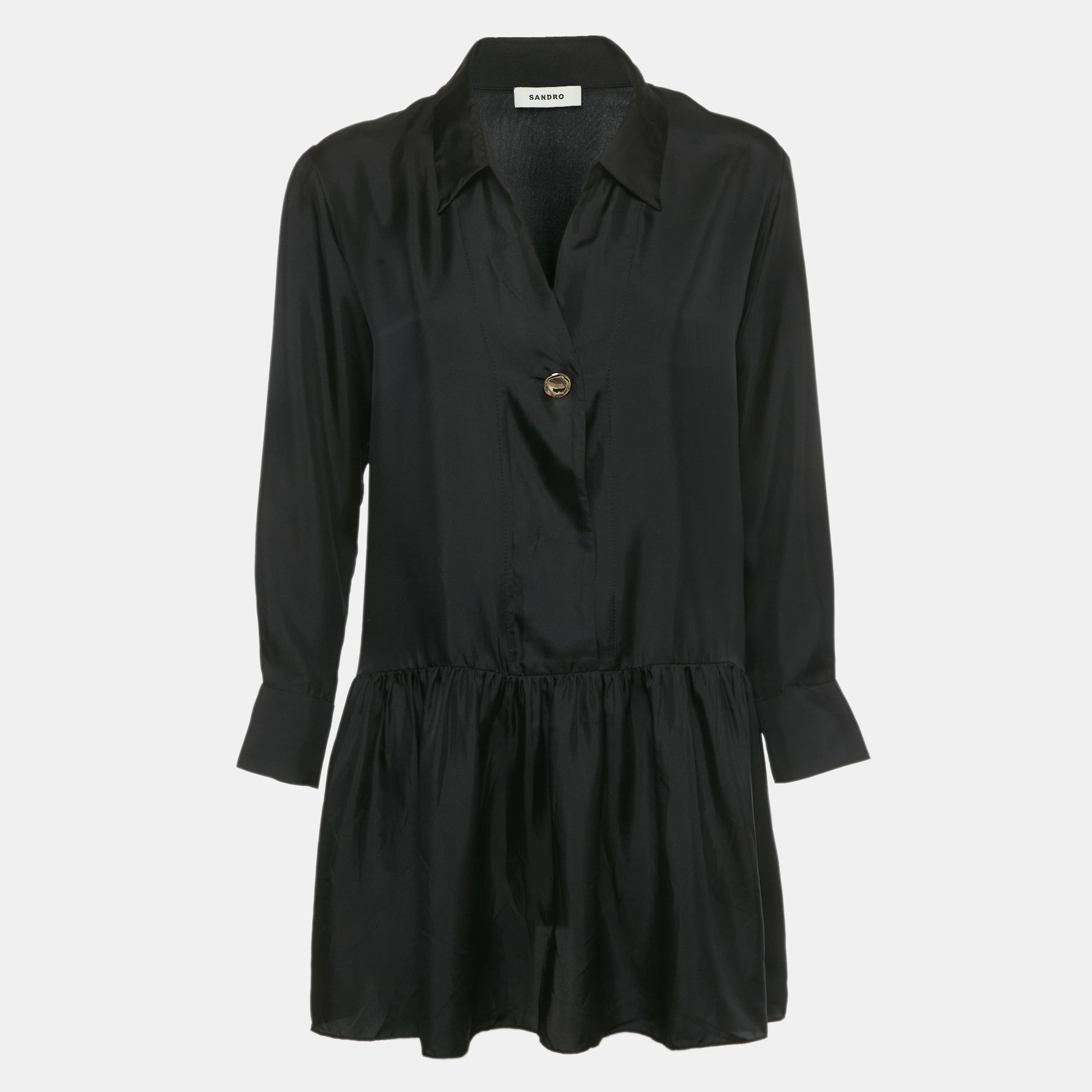 Pre-owned Sandro Black Silk Long Sleeve Mini Dress Xs