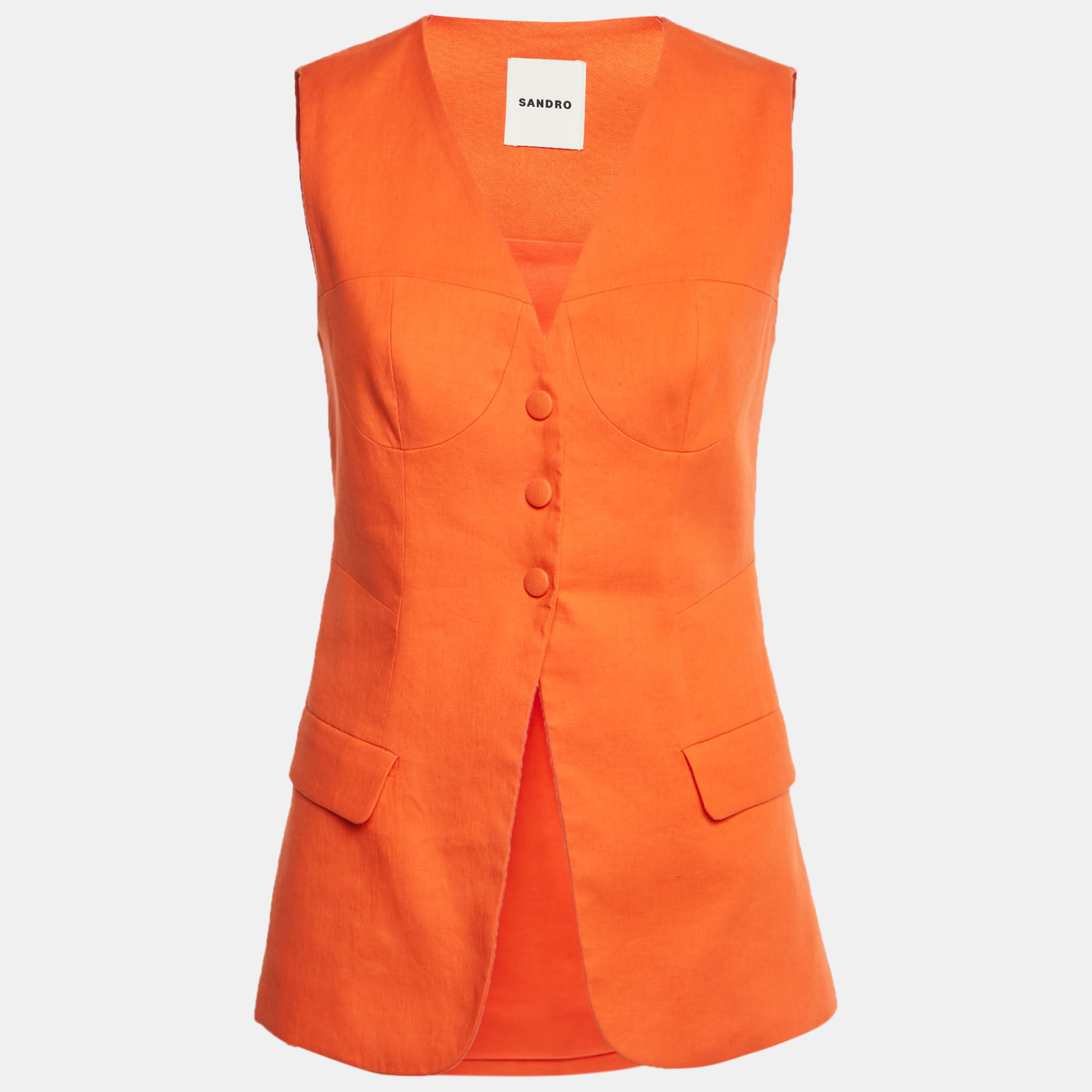 Pre-owned Sandro Orange Linen Blend Vest S