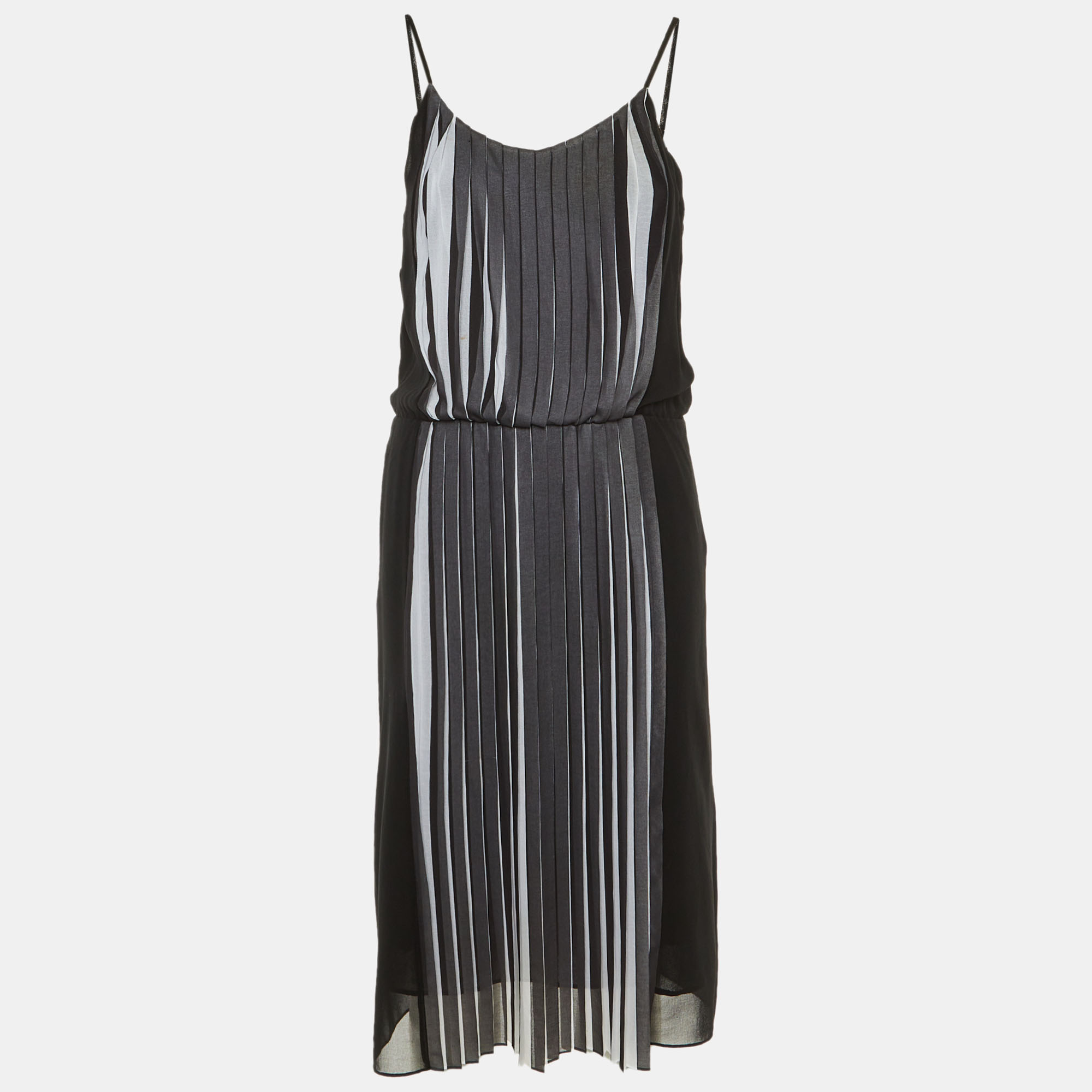 

Sandro Black /White Pleated Crepe Midi Dress M