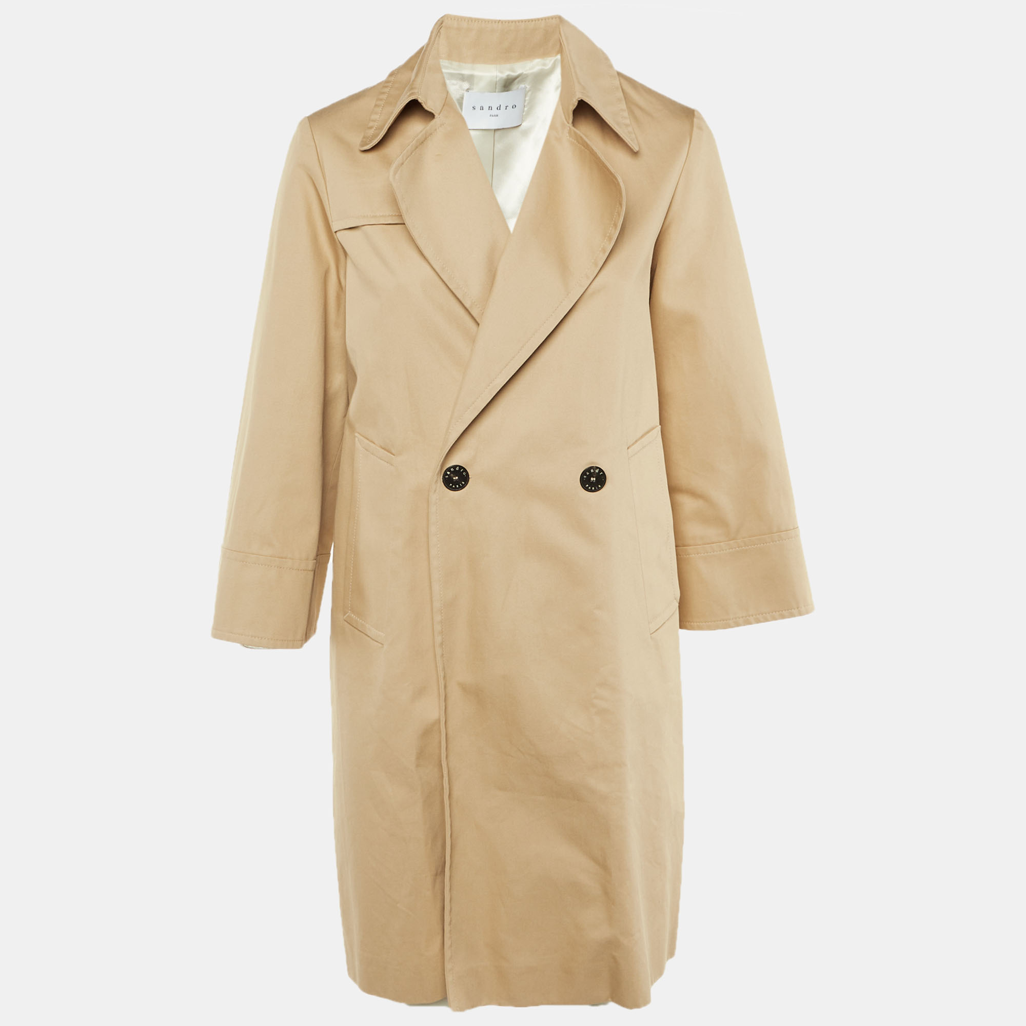 Pre-owned Sandro Beige Cotton Trench Coat S In Sand