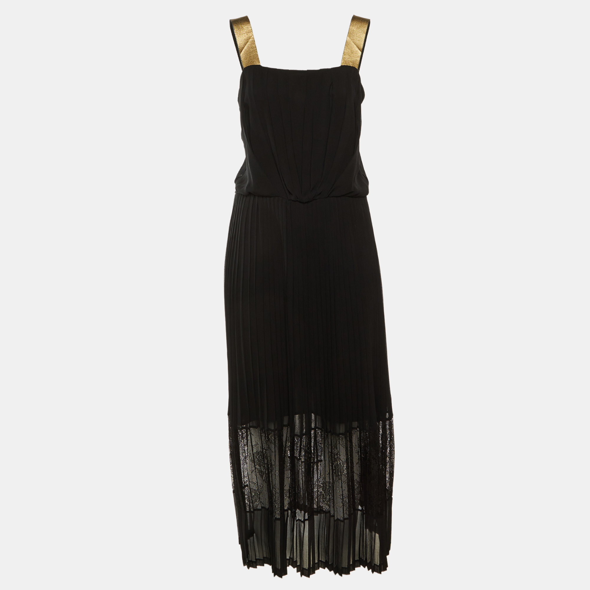 Pre-owned Sandro Black Crepe Pleated Sleeveless Maxi Dress M