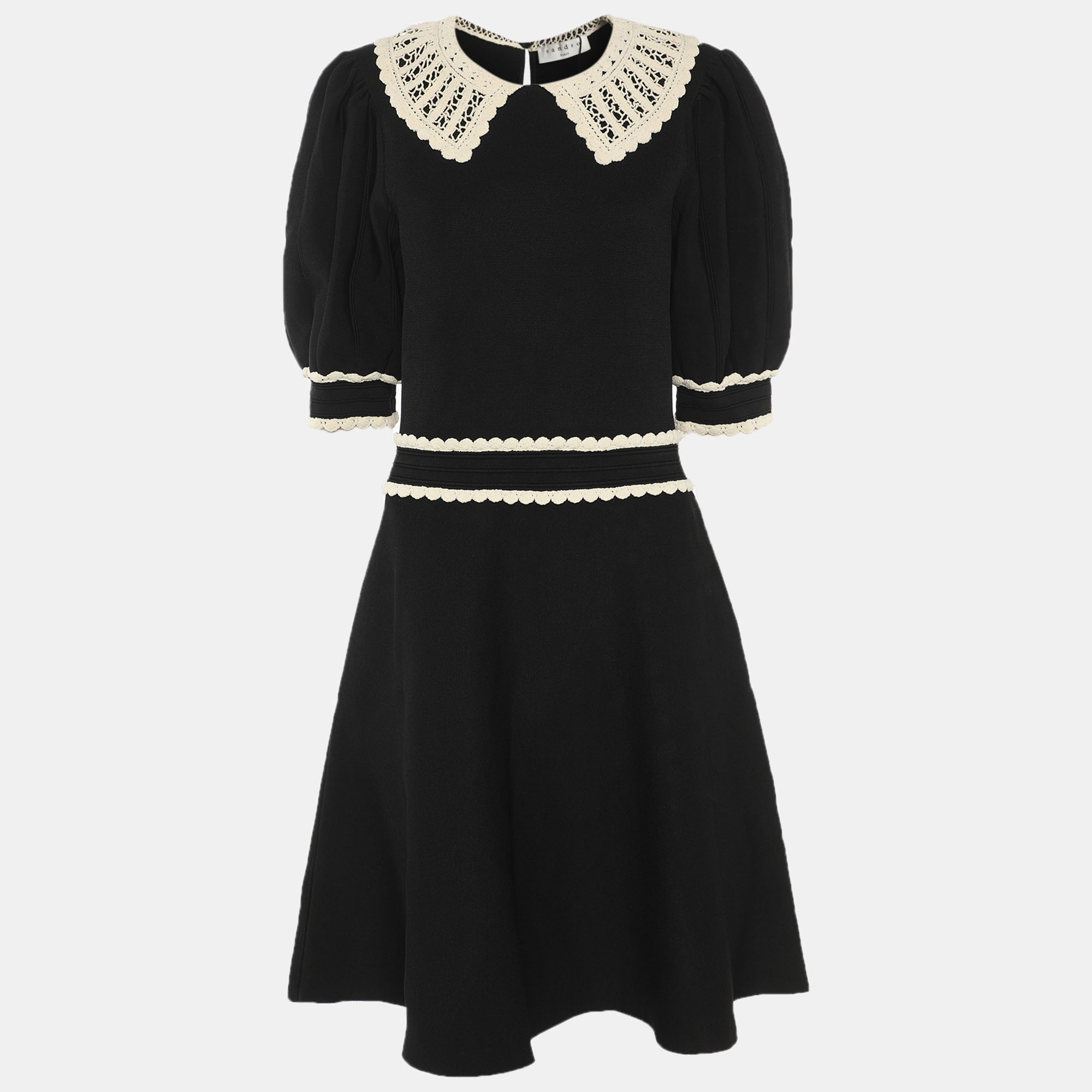 Click to view more detailed imagery on our partner's website Pre-owned Sandro Black/cream Knit And Lace Dress L