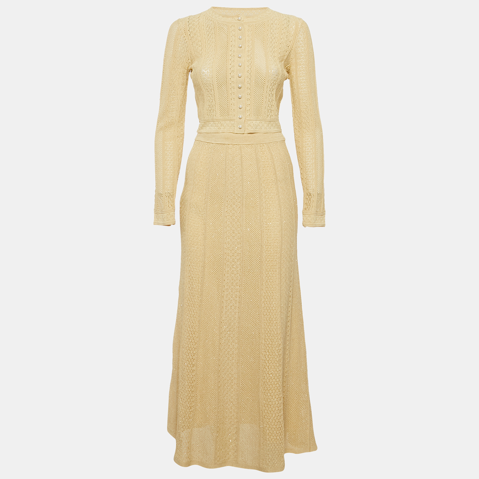 

Sandro Cream Hollow Knit Cardigan and Skirt Set S