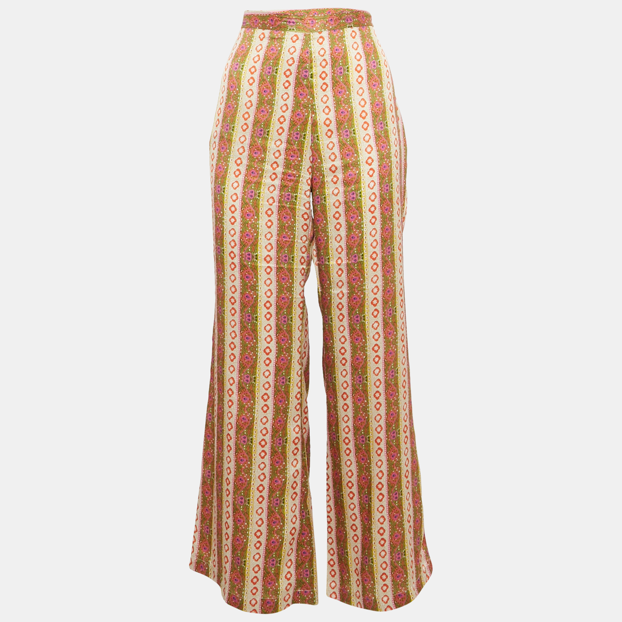 Pre-owned Sandro Multicolor Printed Crepe Flared Trousers L