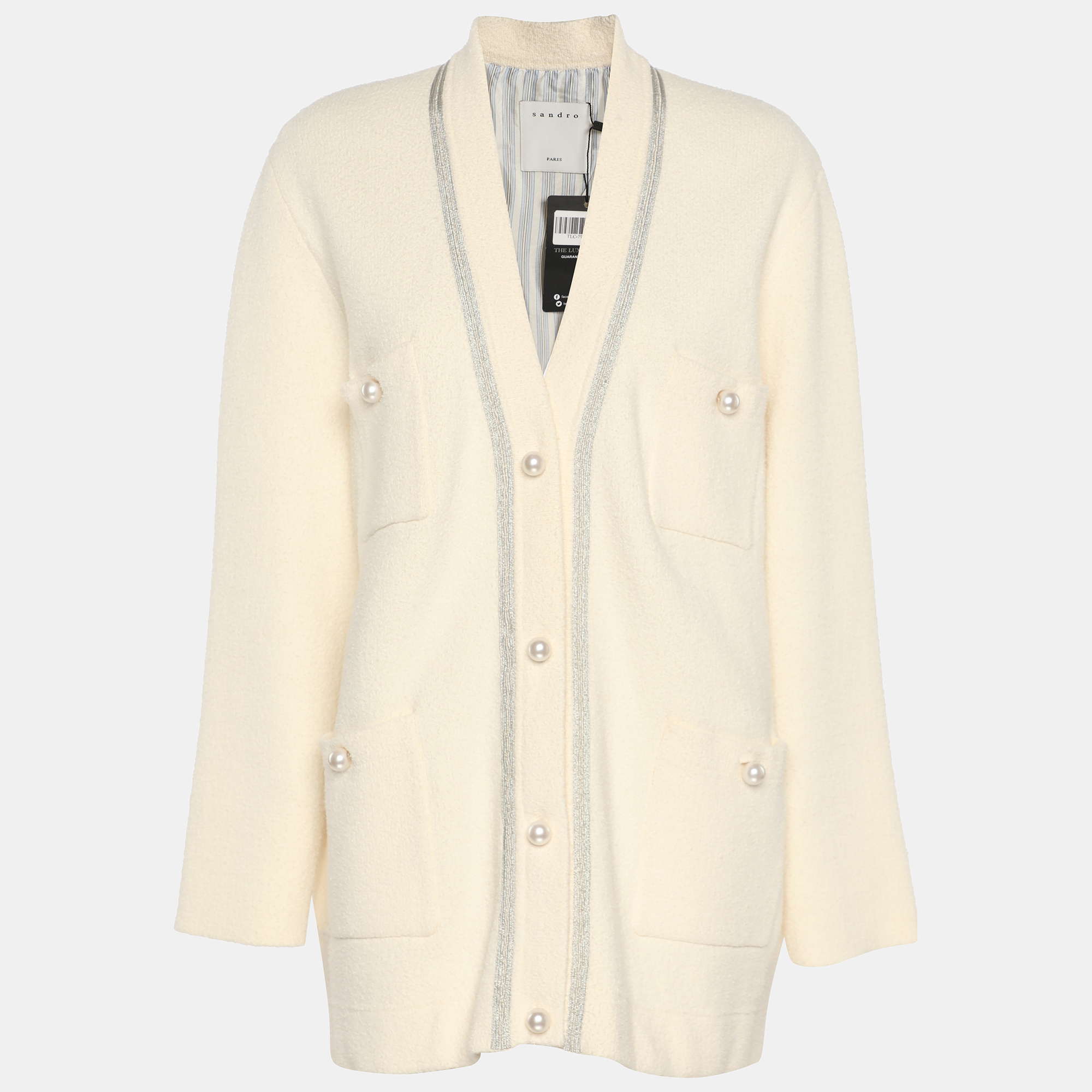 

Sandro Cream Knit Button Front Sweater L