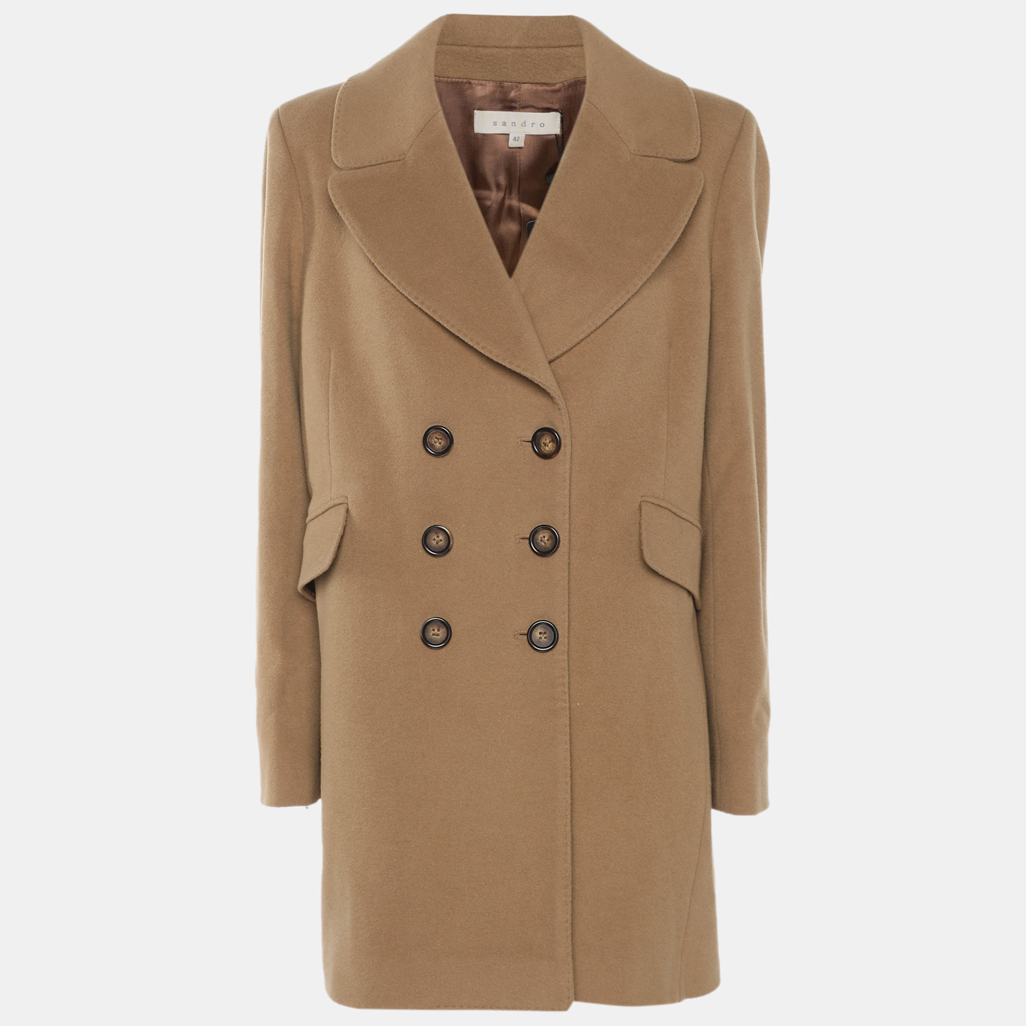 

Sandro Brown Wool Blend Double Breast Coat L