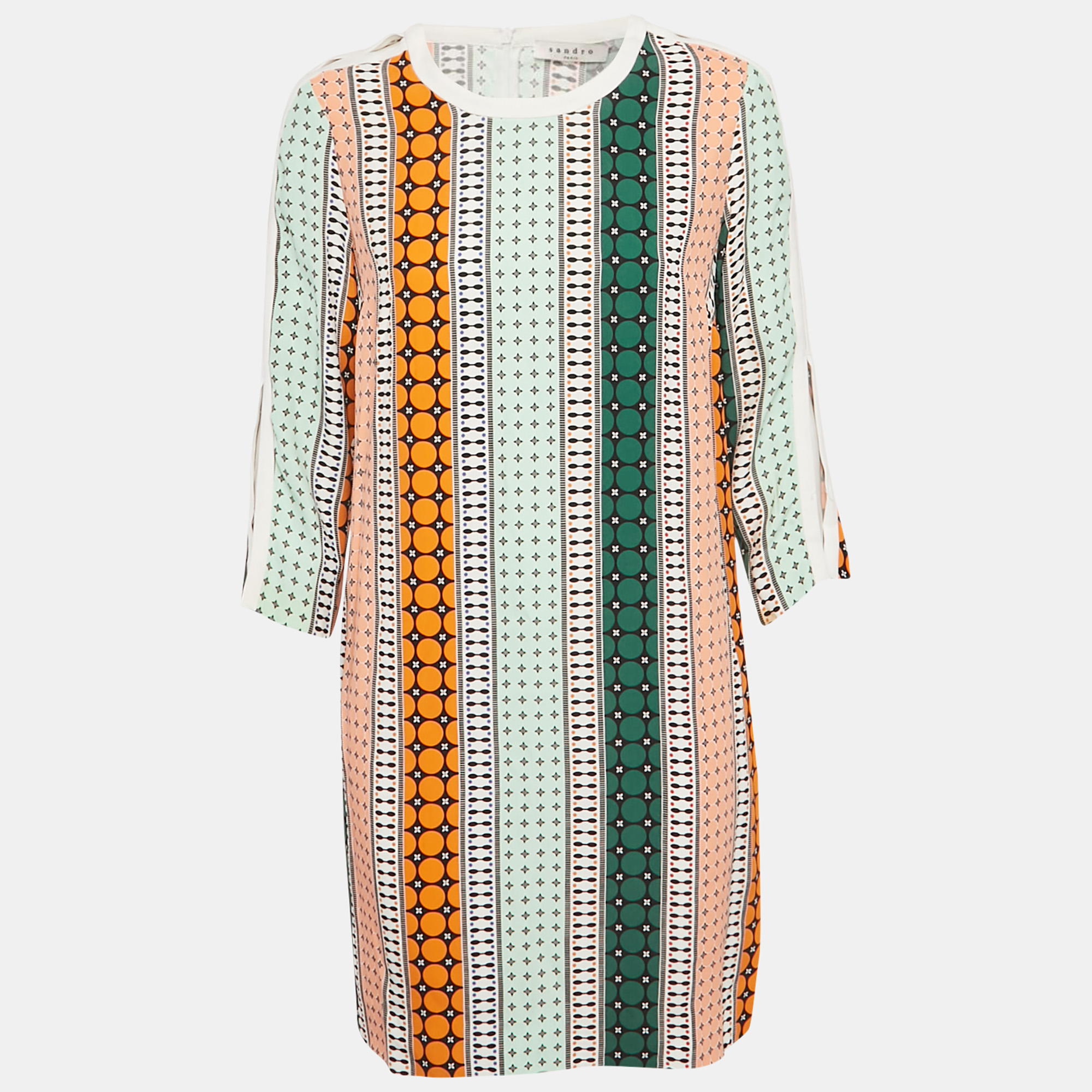 

Sandro Multicolor Printed Sateen Cold-Shoulder Mini Dress L