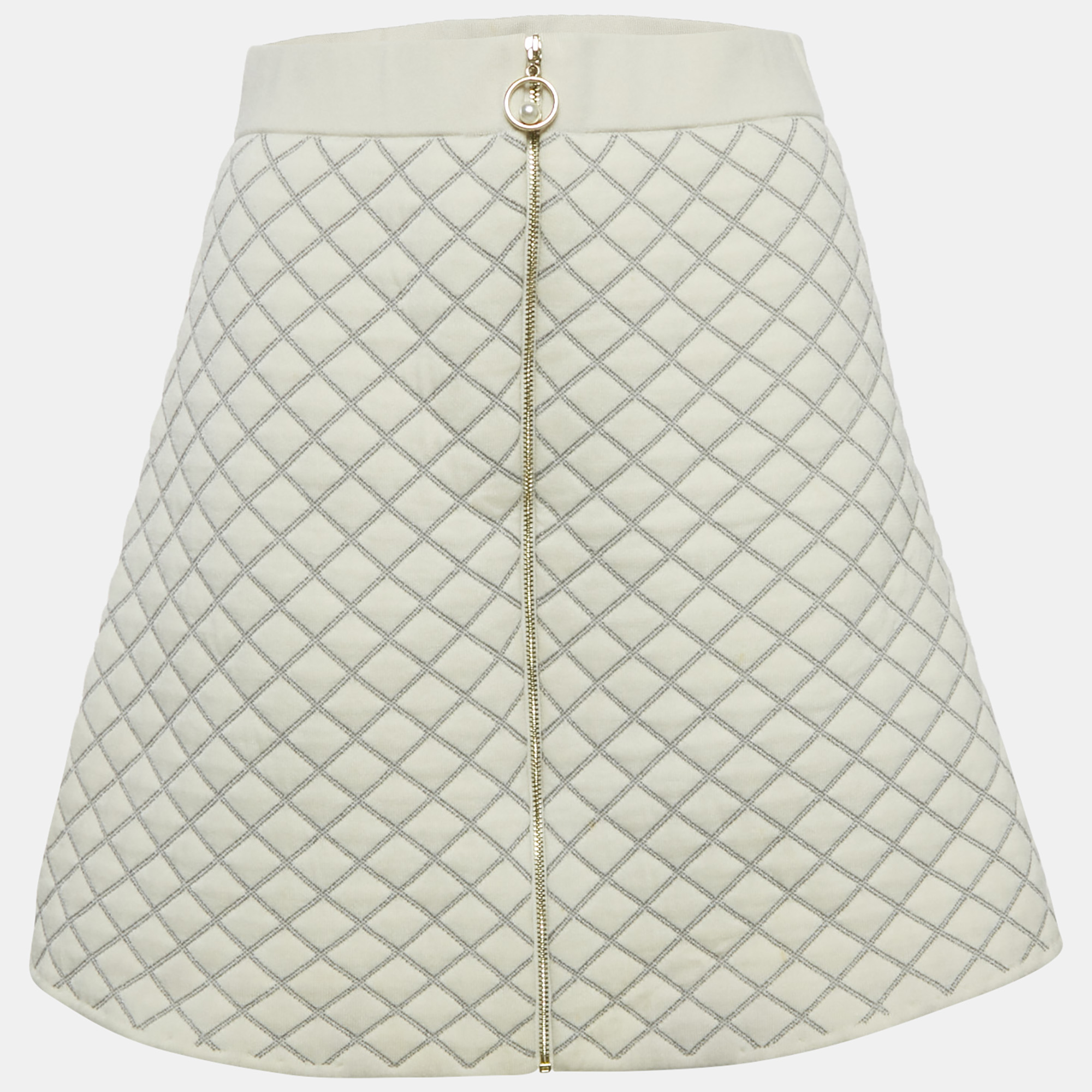 Pre-owned Sandro Cream Quilted Knit Mini Skirt S In White