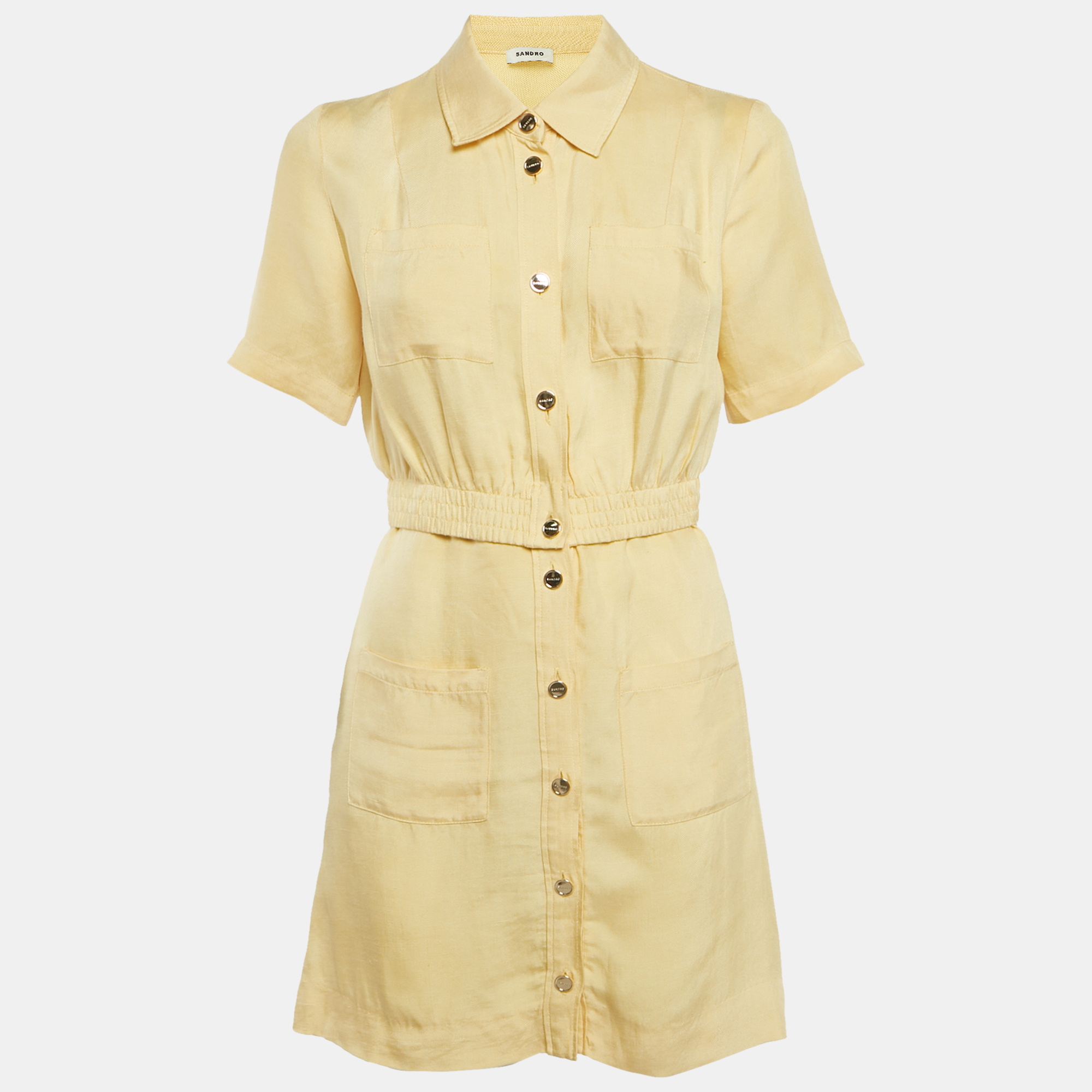 

Sandro Yellow Crepe Button Front Mini Dress XS