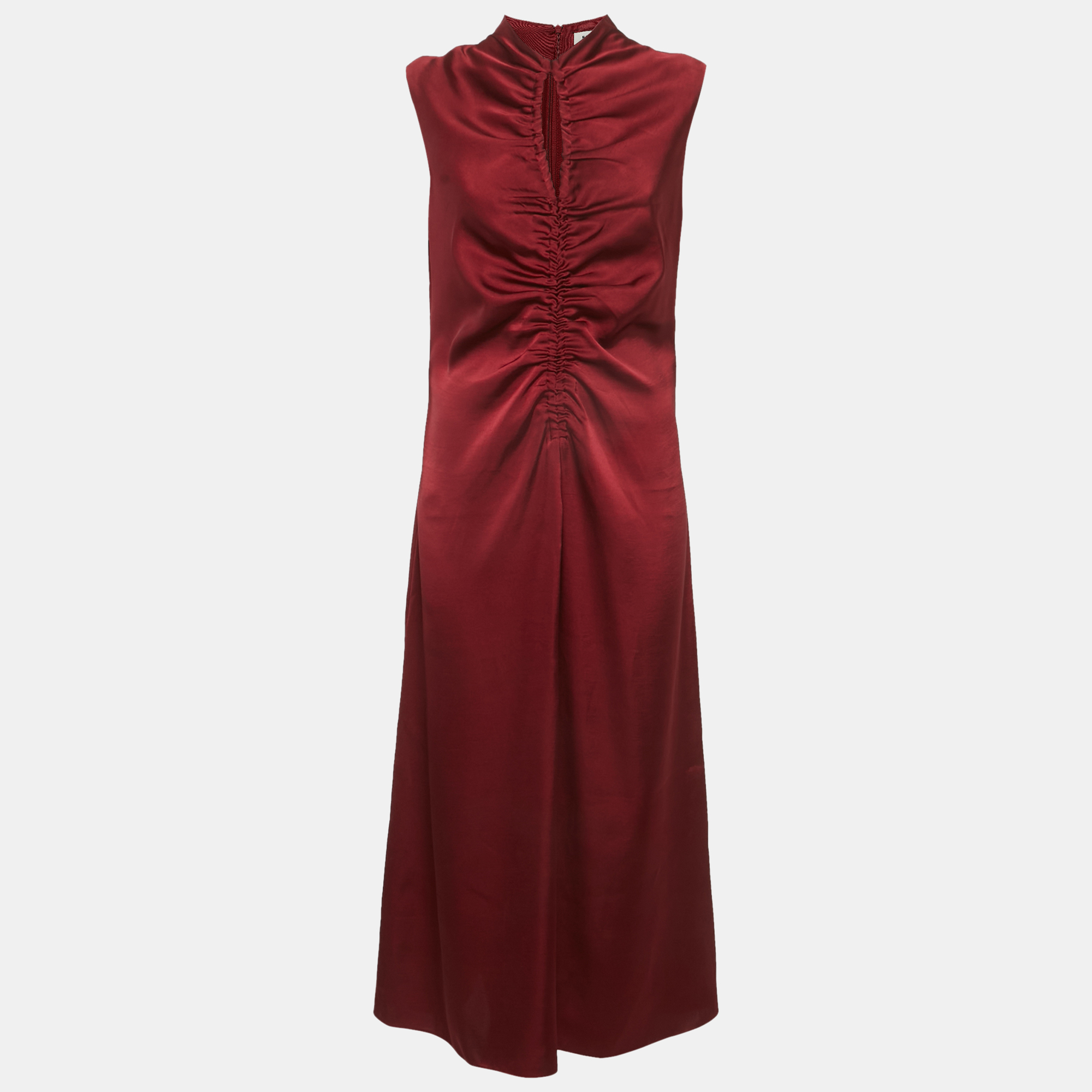 

Sandro Red Satin Titanic Ruched Maxi Dress L