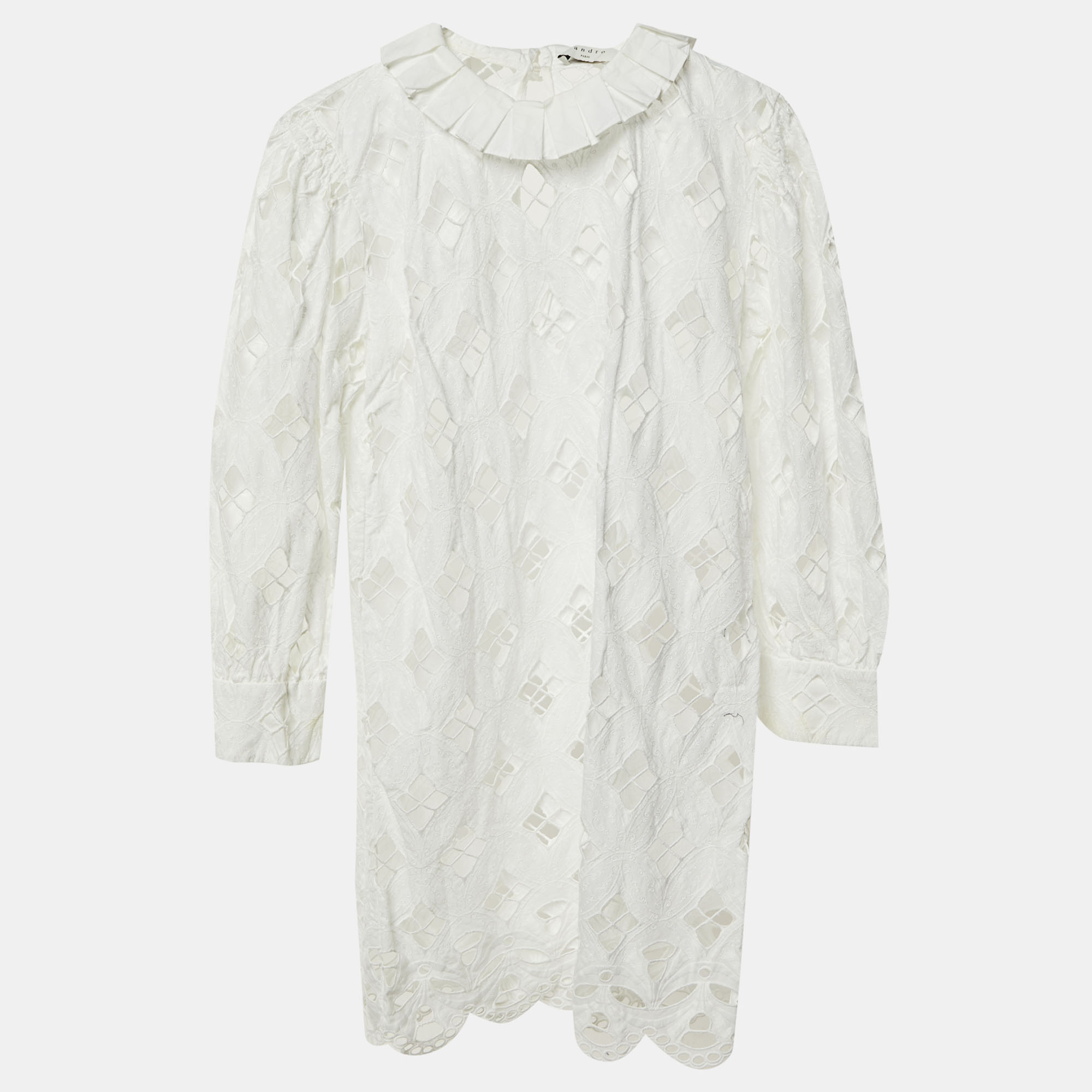 

Sandro White Lace Eyelet Trim Detail Mini Dress S
