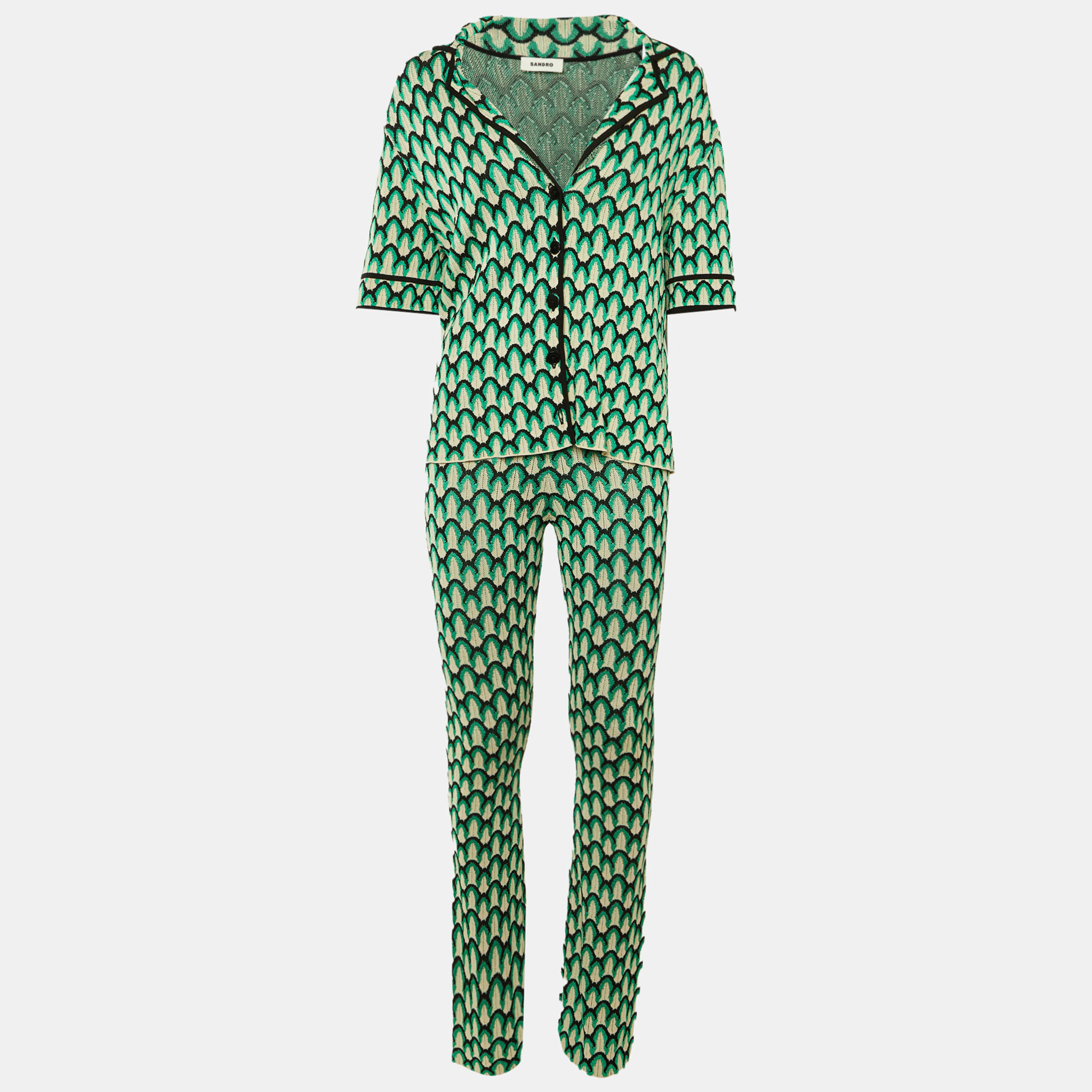 

Sandro Green Patterned Knit Cardigan & Pants Set S