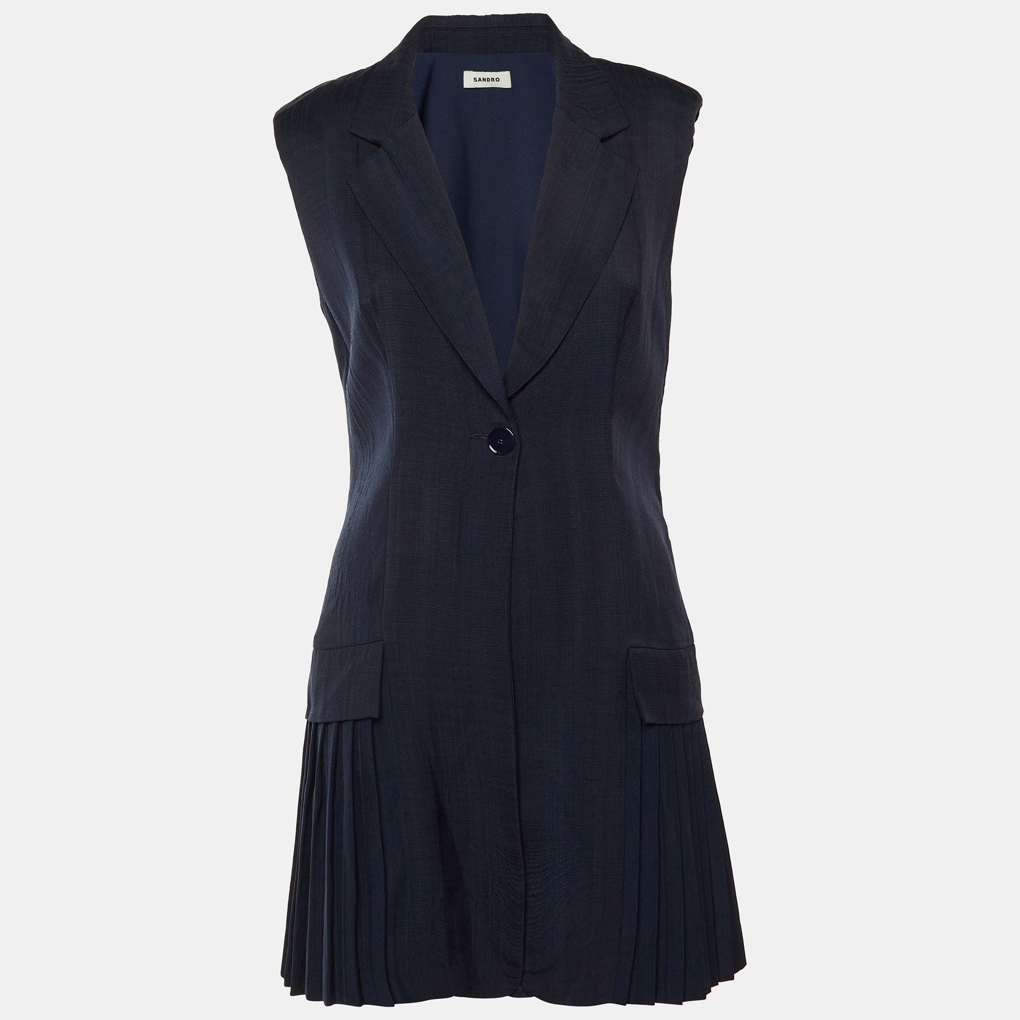 

Sandro Navy Blue Crepe Pleated Mini Suit Dress M
