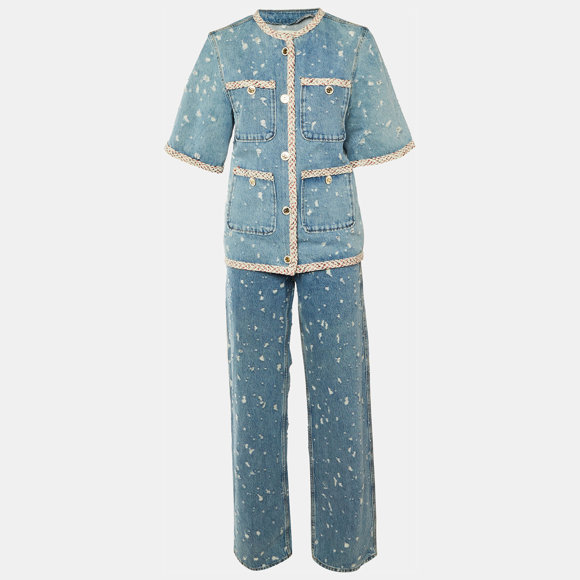 

Sandro Blue Distressed Denim Lorette Jacket & Jeans Set S/L