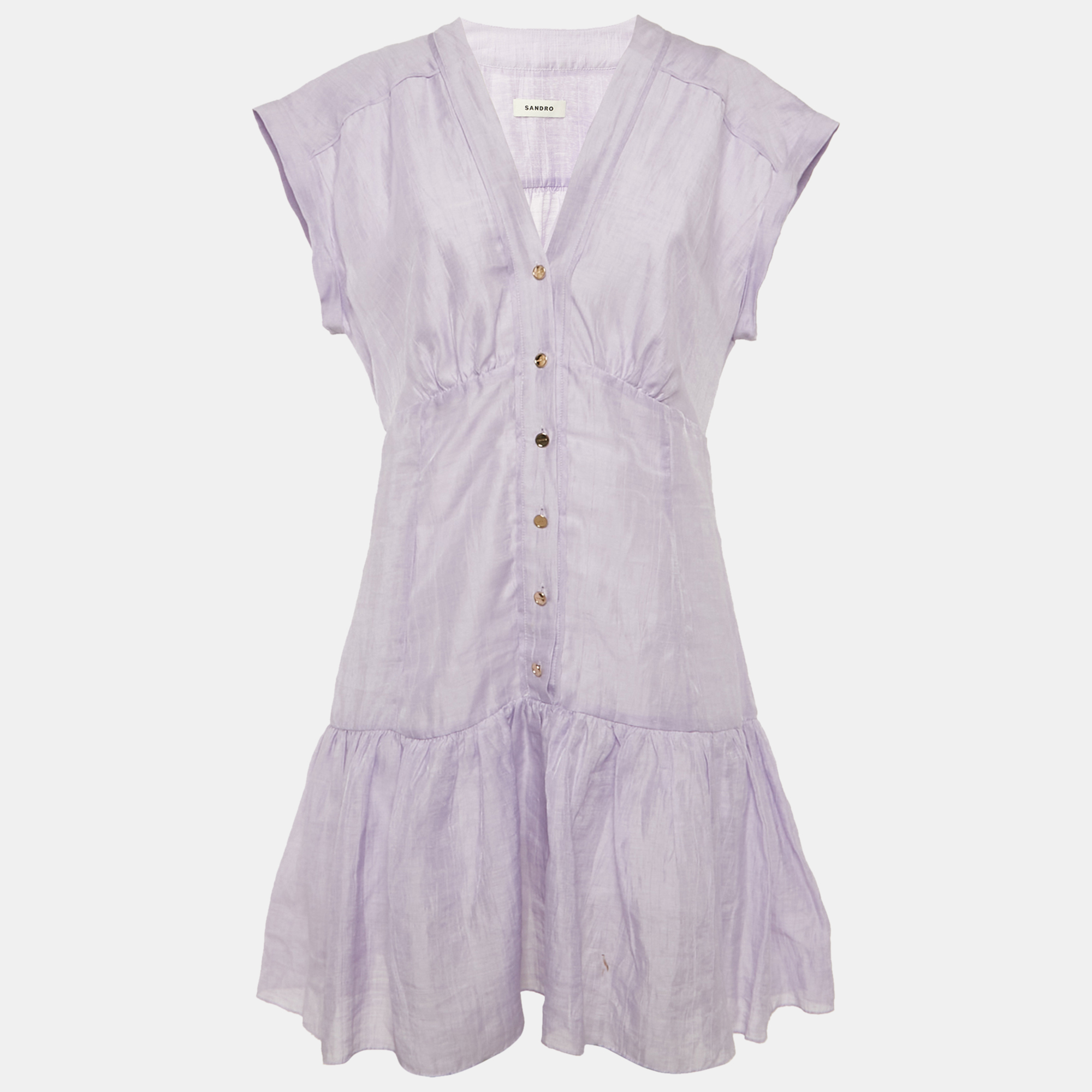 

Sandro Lilac Linen Blend V-Neck Mini Dress XL, Purple