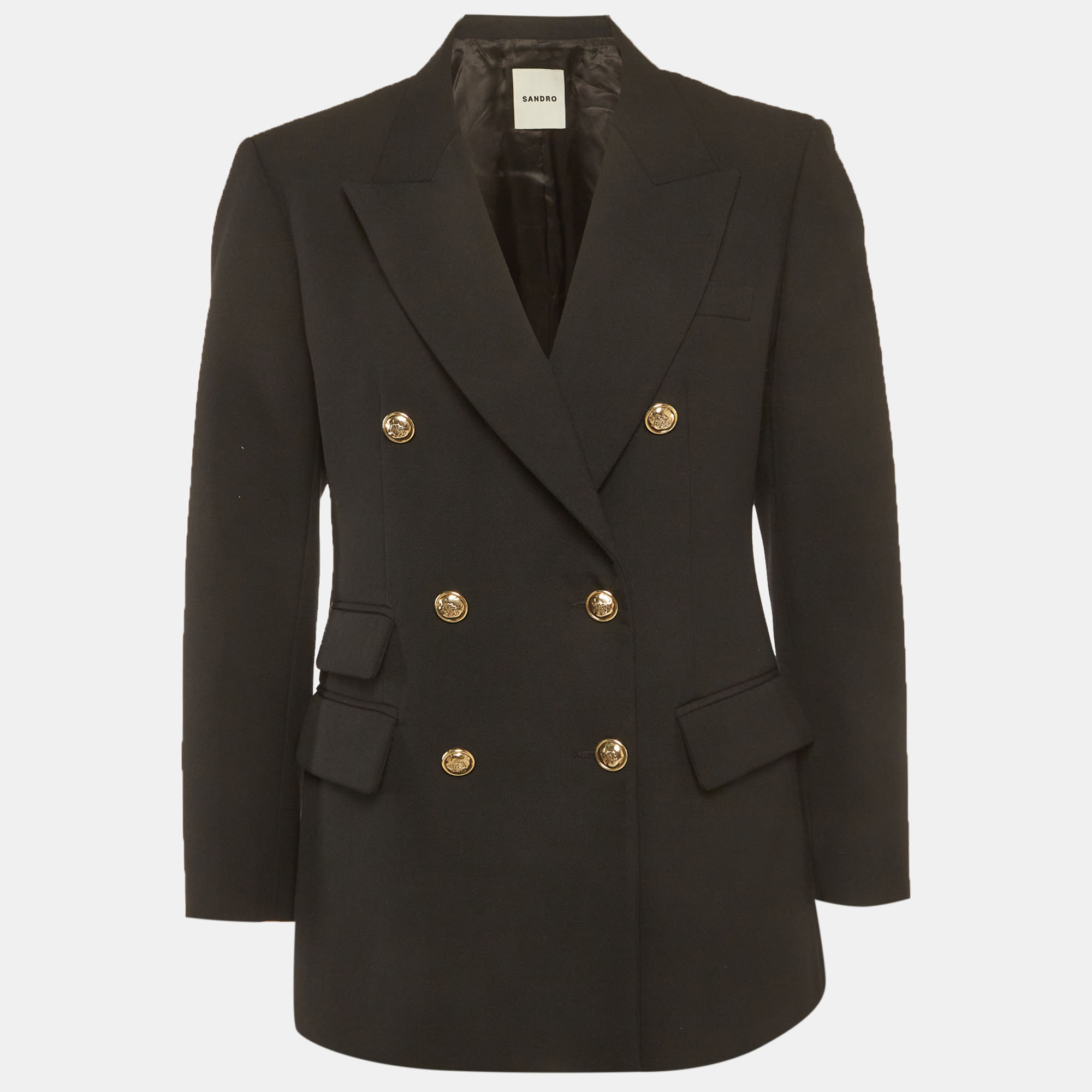 Pre-owned Sandro Black Gabardine Double-breasted Blazer M