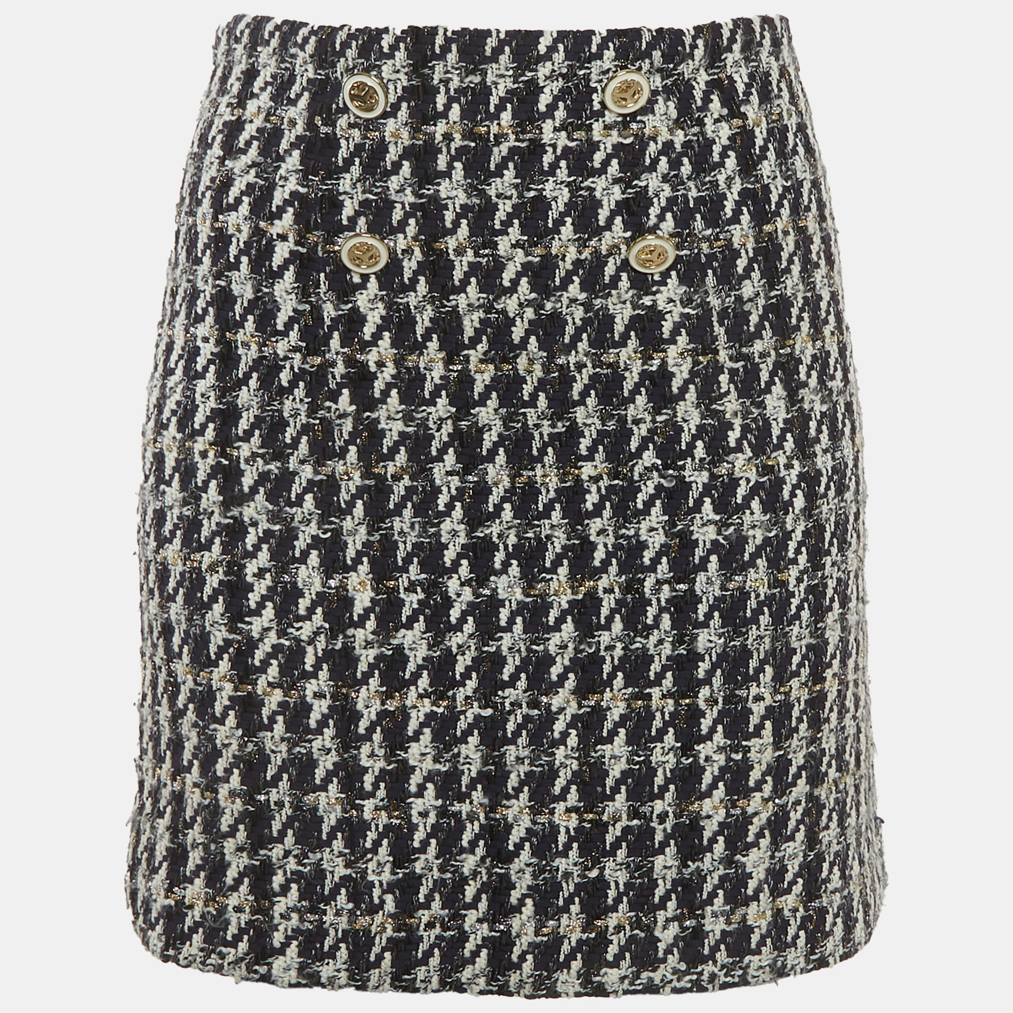 Pre-owned Sandro Navy Blue Tweed Buttoned Mini Skirt S