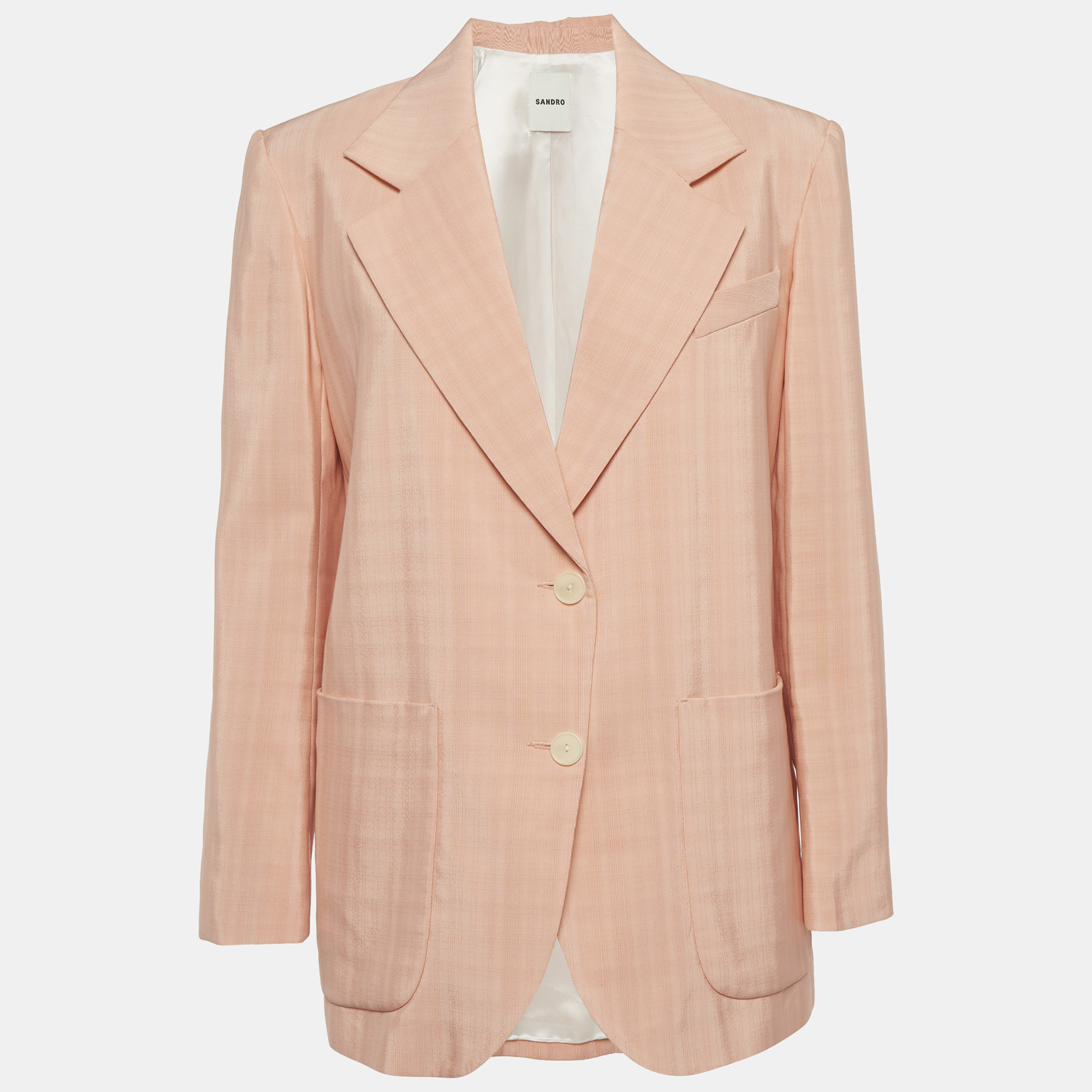 

Sandro Pink Check Pattern Crepe Button Front Blazer M